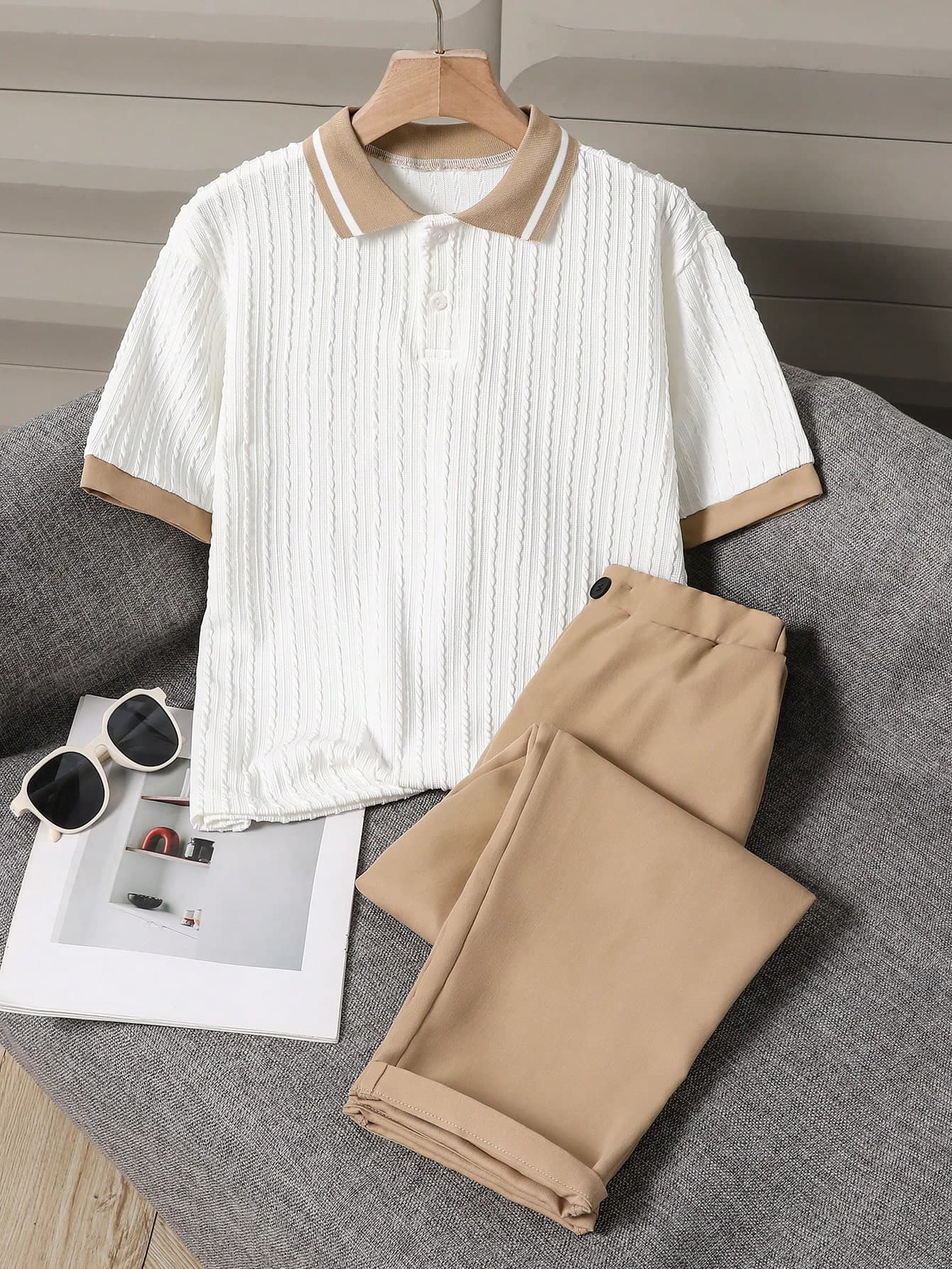 2pcs Teen Boy Gentleman Set,Short Sleeve Polo Shirt+Long Pants,Elegant Formal Outfit For Birthday Party,Wedding,Graduation,Back-To-School,Summer