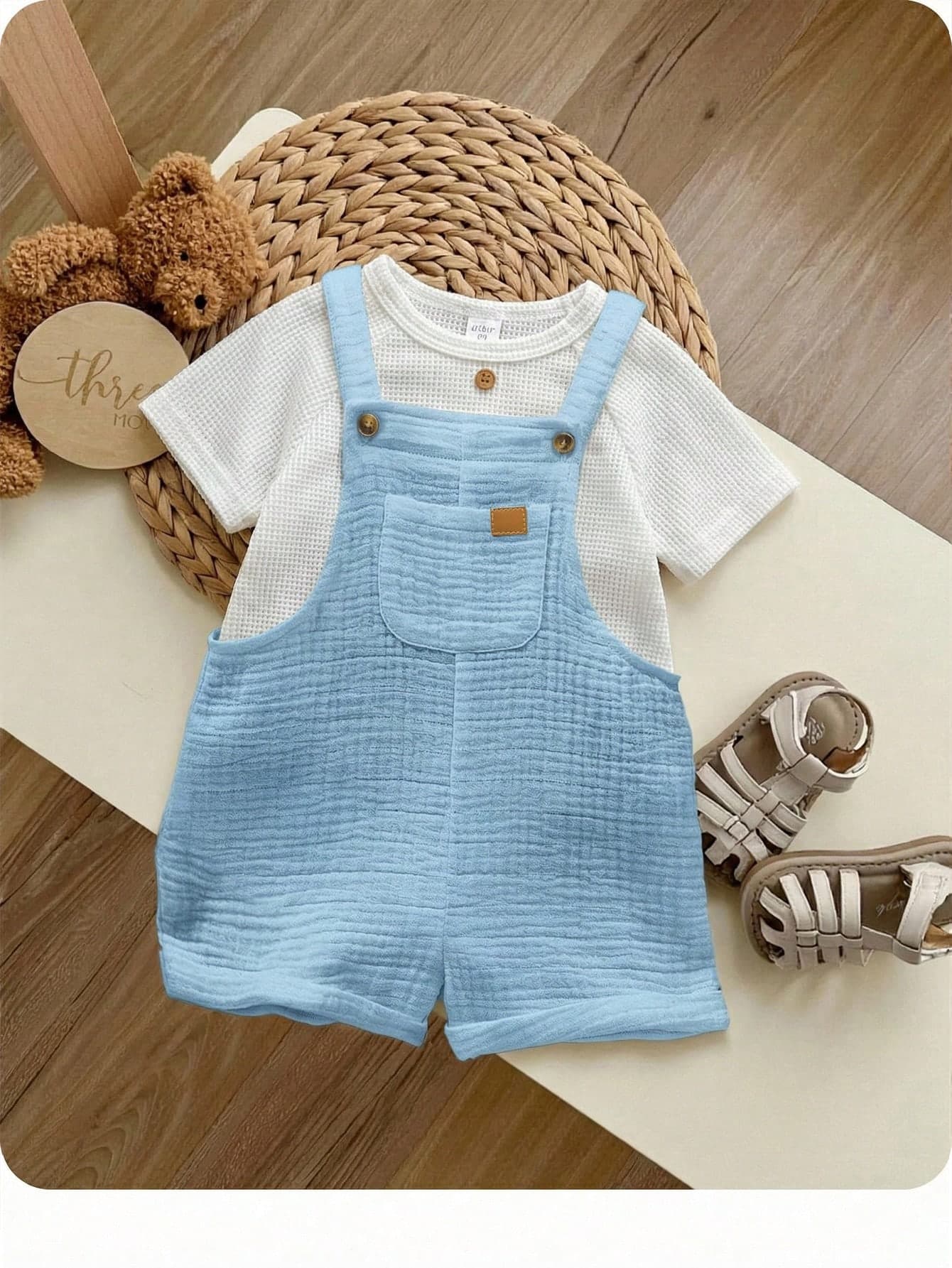 Newborn Baby Boy Cute Versatile Solid White Gauze Bib Overalls Shorts,Kids