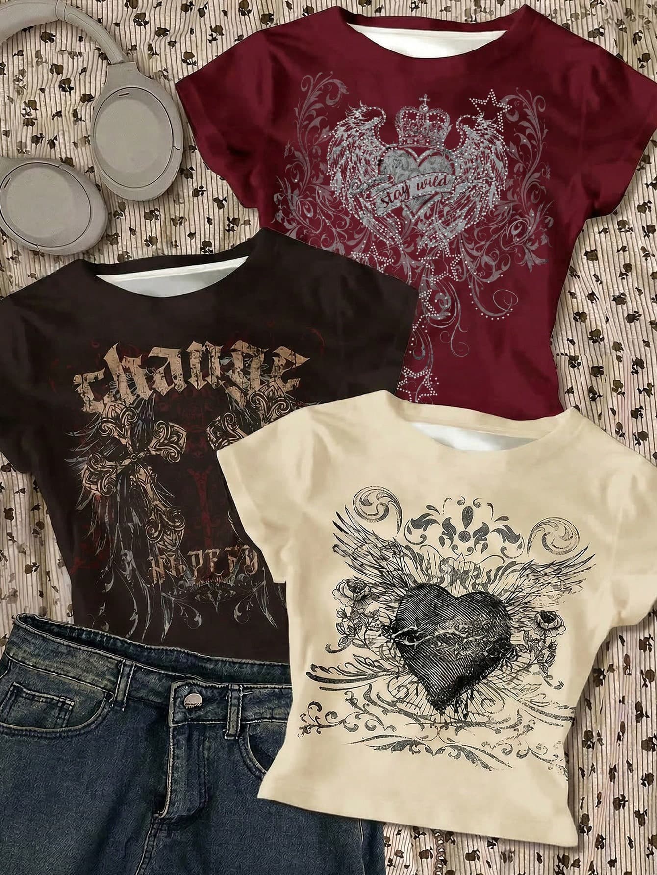 3pcs/Set Teen Girls' Casual Versatile Round Neck Short Sleeve T-Shirts,Suitable For Summer Grunge T Shirt Shirts Graphic Youth Girl Clothes Teens