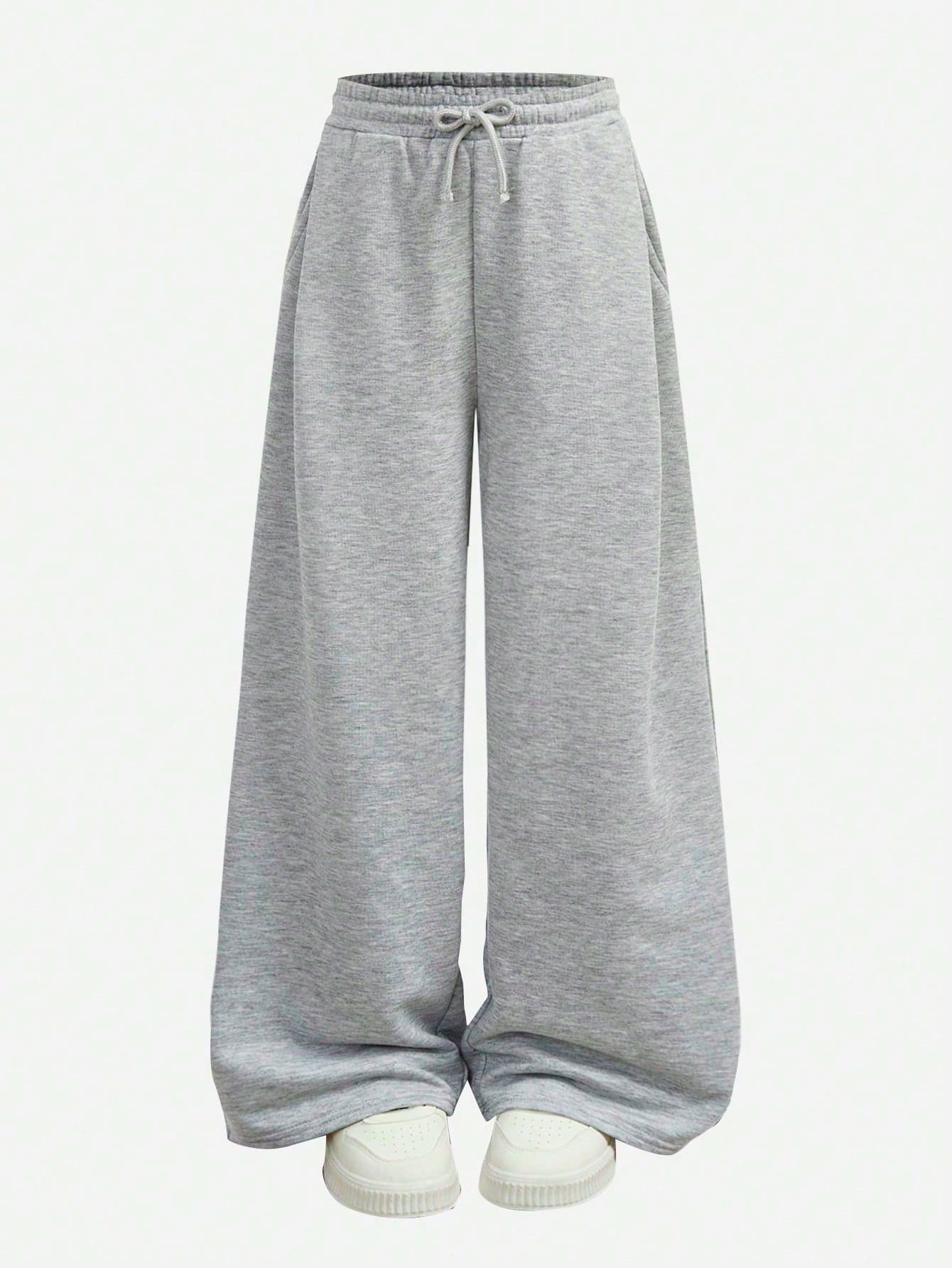 Girlism Kids Tween Girls' Loose Fit Drawstring Pocket Wide Leg Sweatpants, Casual & Versatile In Light Gray,