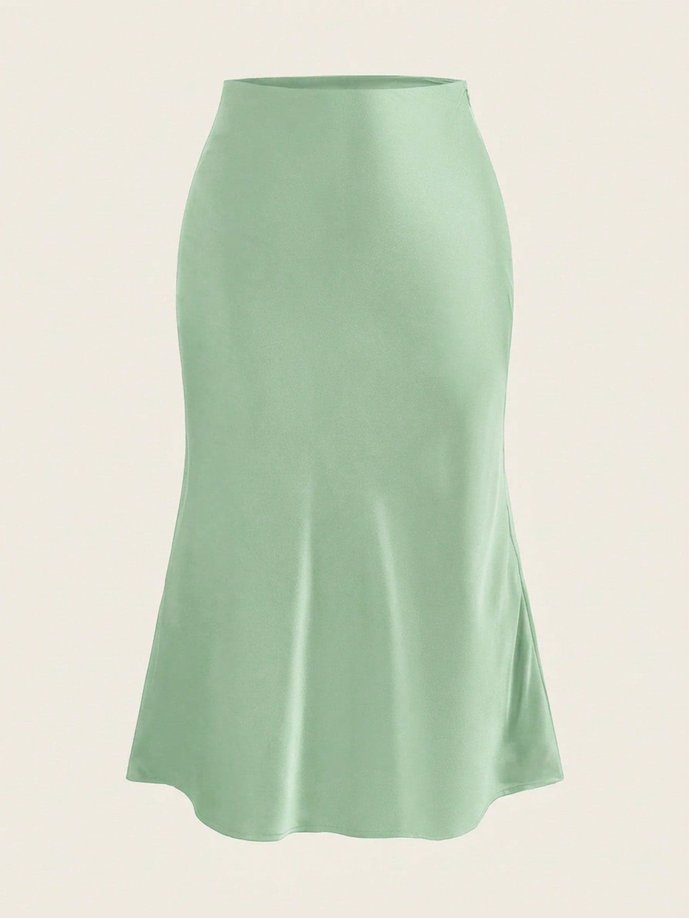 SHEIN PETITE Black High Waist Solid Color Skirt With Satin Texture Suitable For Dance And Daily Wear ,Petite Women