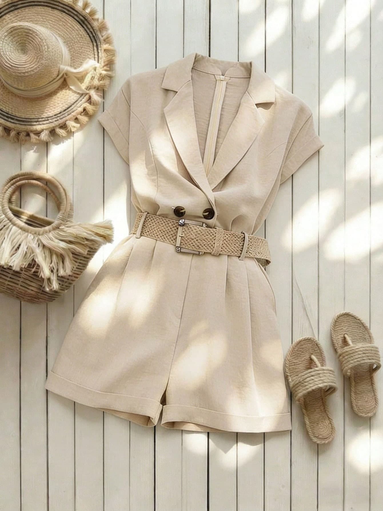 GlowEve CURVE Plus Size Women Elegant Lapel Loose Waist Jumpsuit With Buttons Classy Clothes Beige Suit Jumpsuits