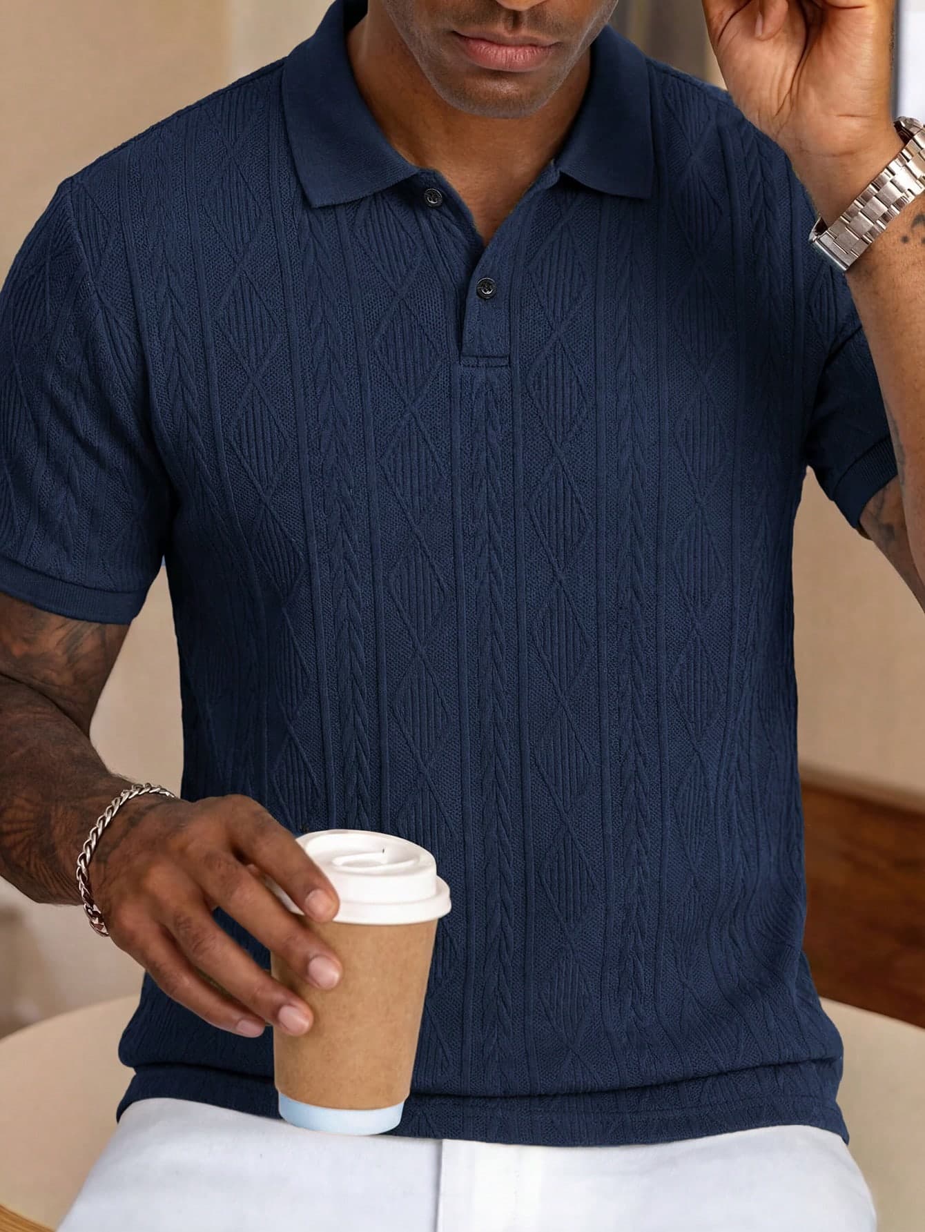 Manfinity Homme Men's Solid Color Casual Versatile Commuting Short Sleeve Polo Shirt, Formal
