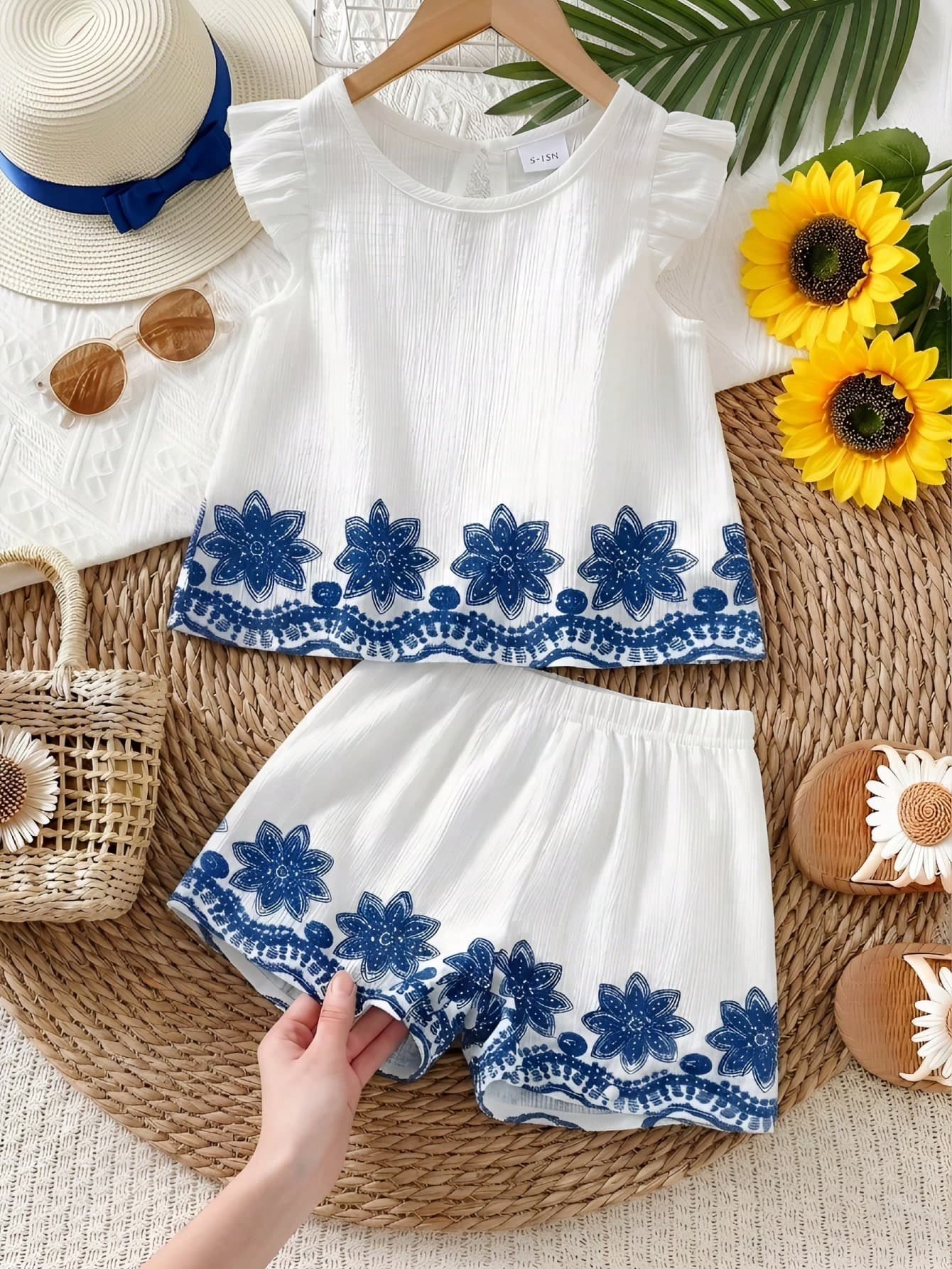 SHEIN Vintaside Kids 2pcs/Set Baby Girl 0-3Y Embroidery Linen Set White Summer Elegant Flowy Holiday Vacation Holiday Countryside Style Outfit Top & Shorts Two Pieces Set