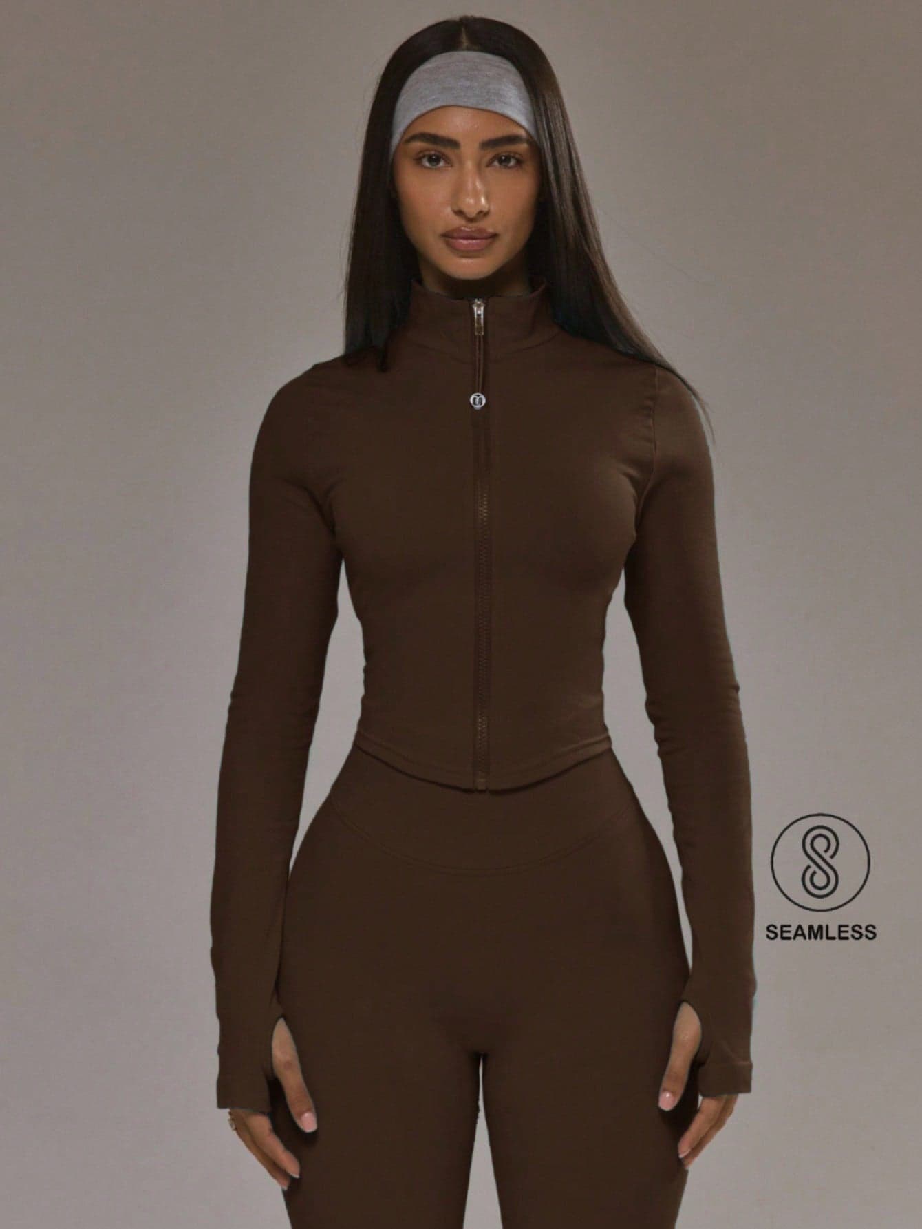 Musera Sport Dipped Hem Zip Through Seamless BBL Jacket Co-Ord Top Only Padel Autumn Fall Winter Activewear Sport Gym Workout Alloy