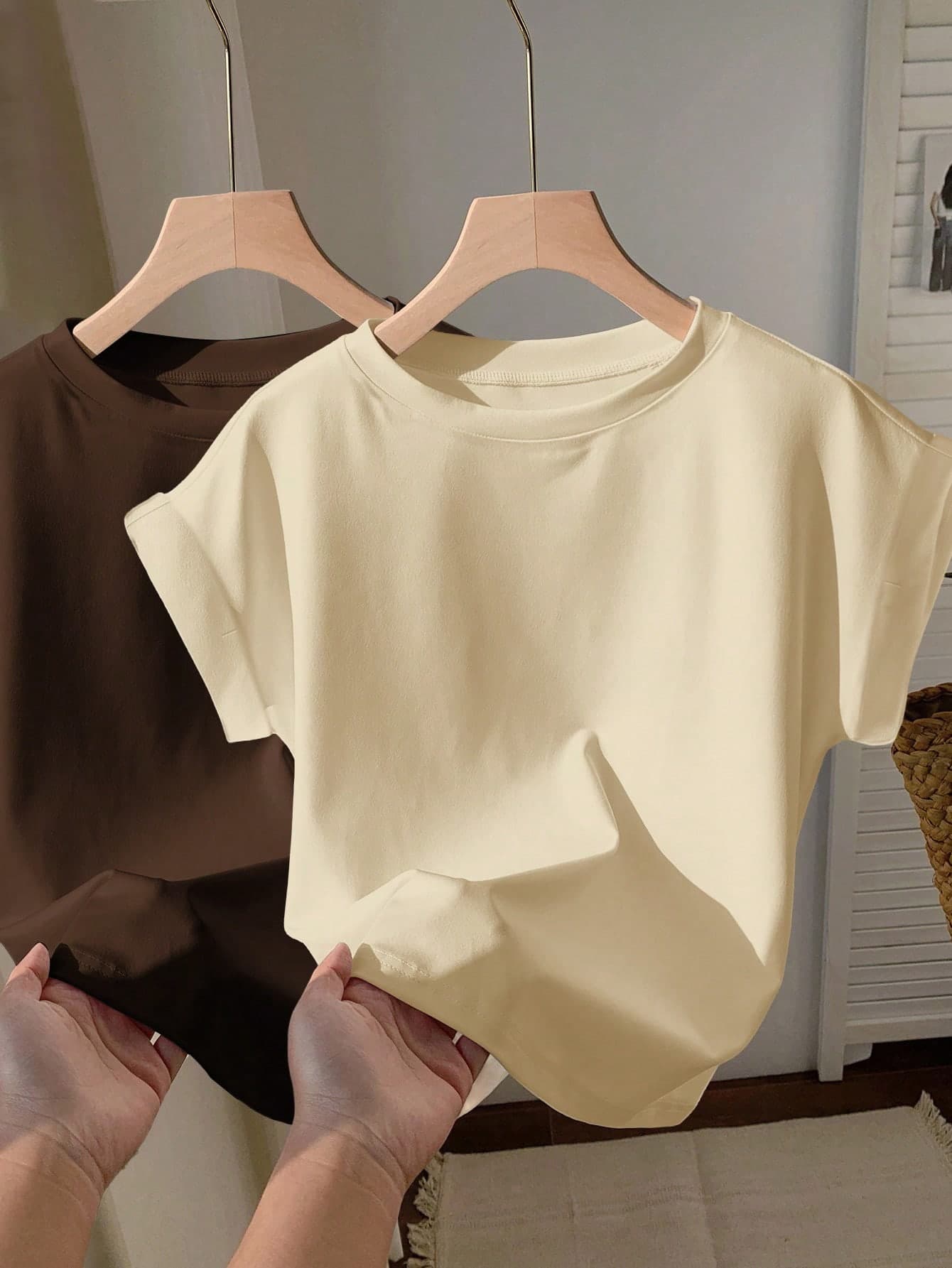 Comfortcana 2pcs/Set Round Neck Raglan Sleeve Short Sleeve T-Shirt, Suitable For Summer,Summer Top
