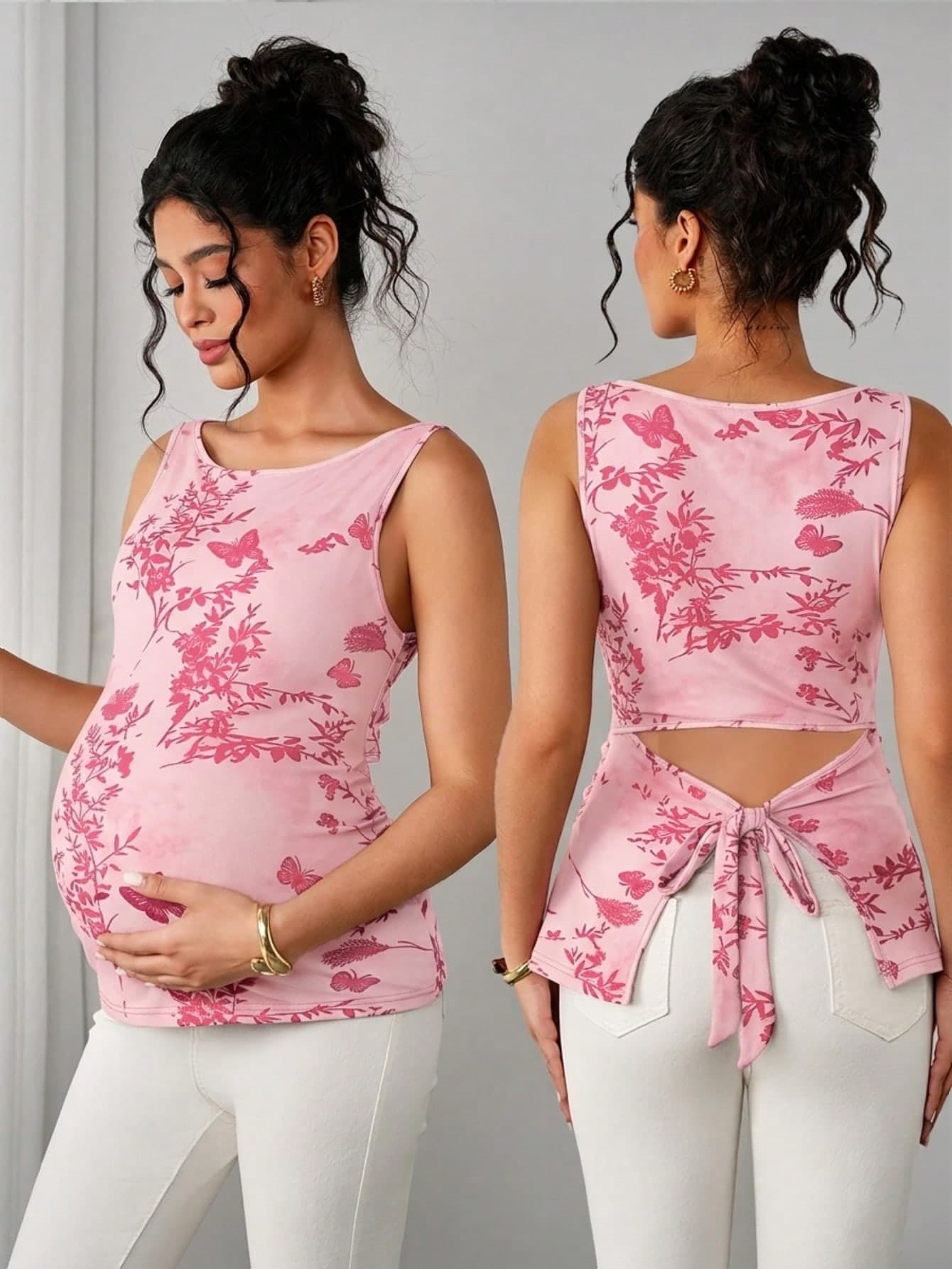 Momance Printed Sleeveless Fitted Elegant Maternity Tank Top For Women