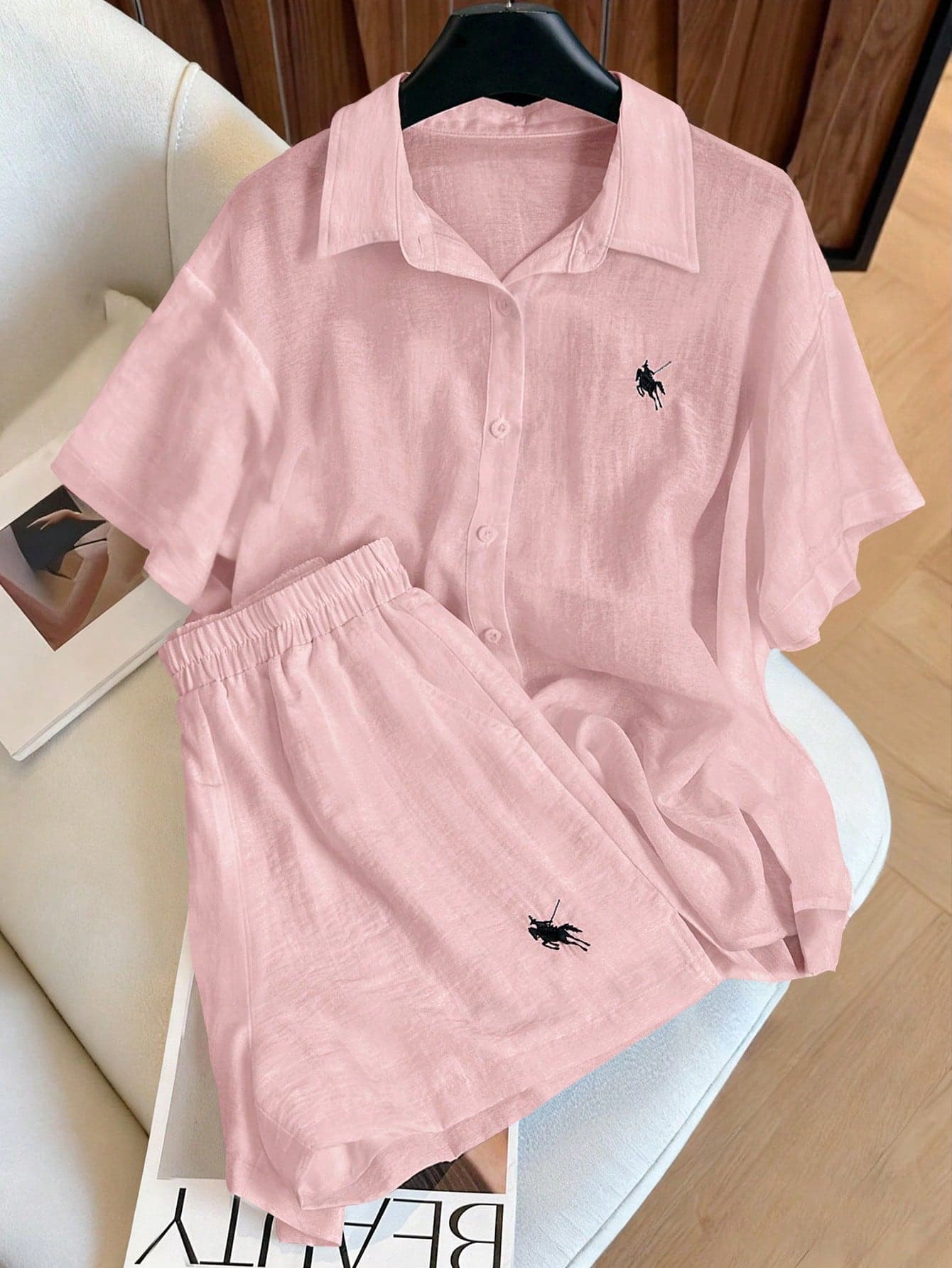 Resyla Women's Summer Vintage Casual Loose Fit Shirt & Shorts 2 Pieces Set, Fashion Versatile