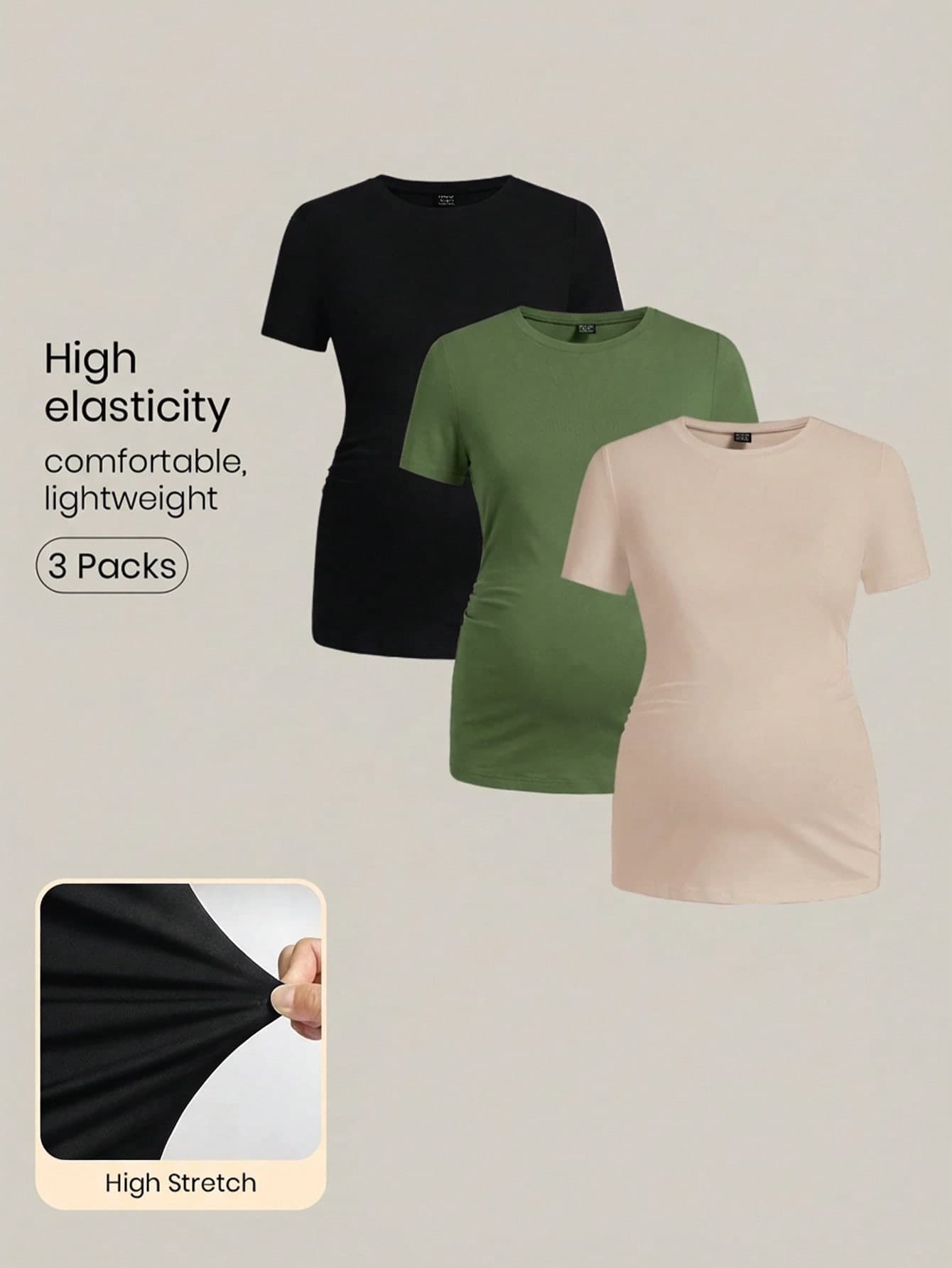 Modmama Maternity Casual Solid Color Stretchy Short Sleeve T-Shirt, Summer