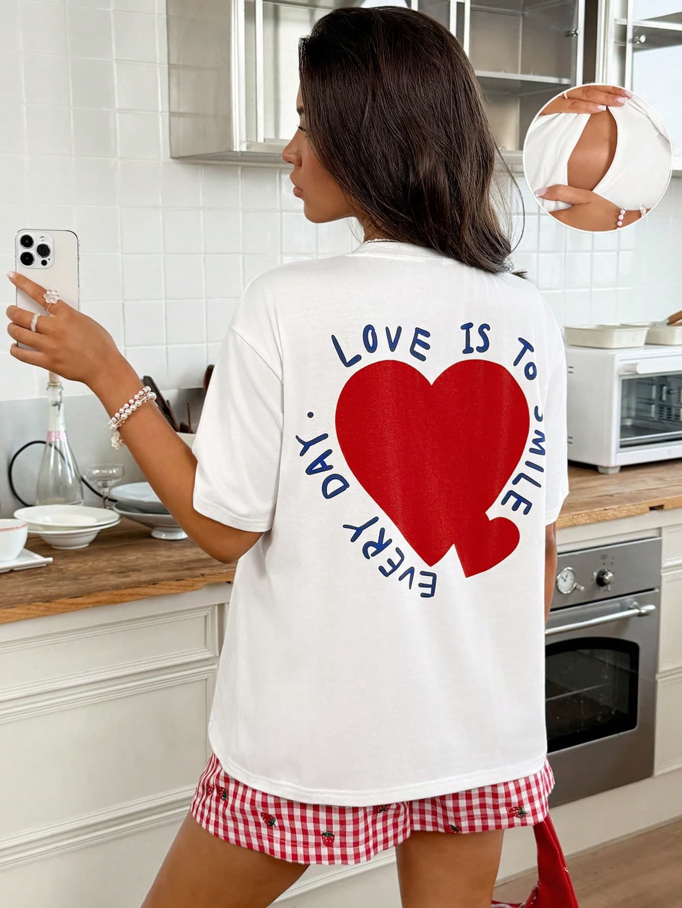 Slowluna Maternity Casual Heart Slogan Print Nursing T-Shirt, Summer Summer Outfits World Cup