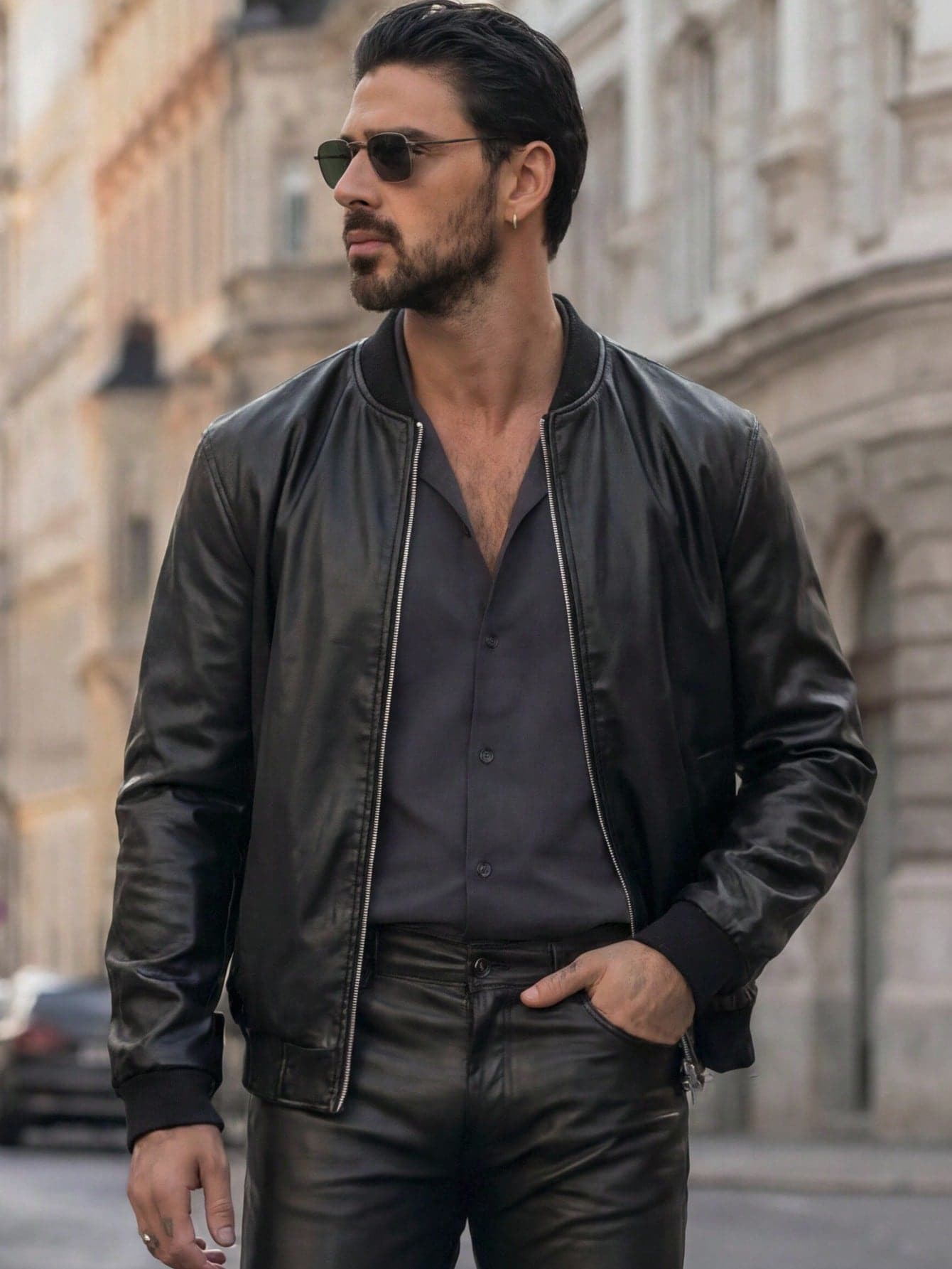 Manfinity VCAY Men's Woven Slim-Fit Wide Strap Baseball Jacket Outwear, Suitable For Autumn And Winter