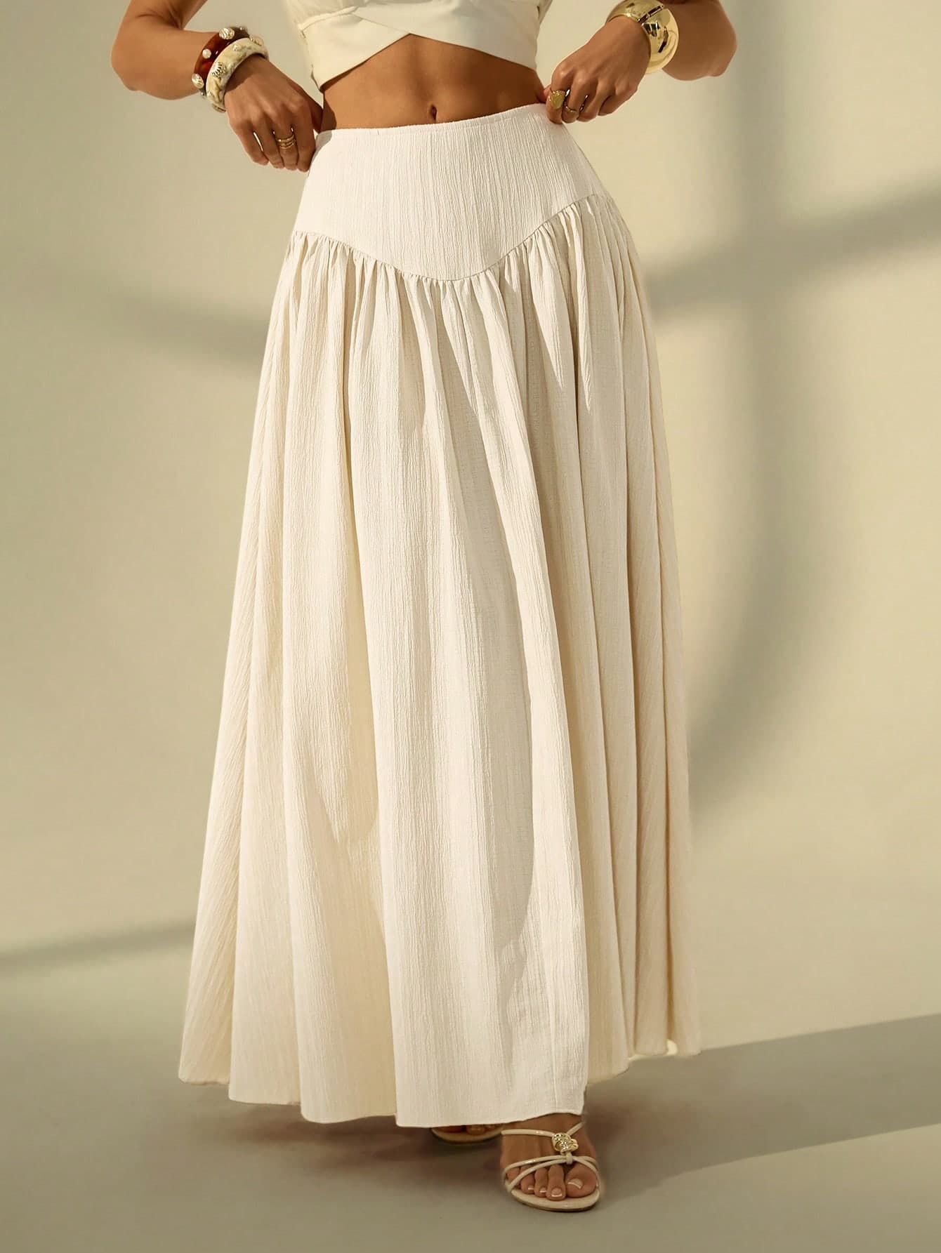SHEIN Tall Women's Casual Solid Color Ruched Skirt, Summer, Tall Women