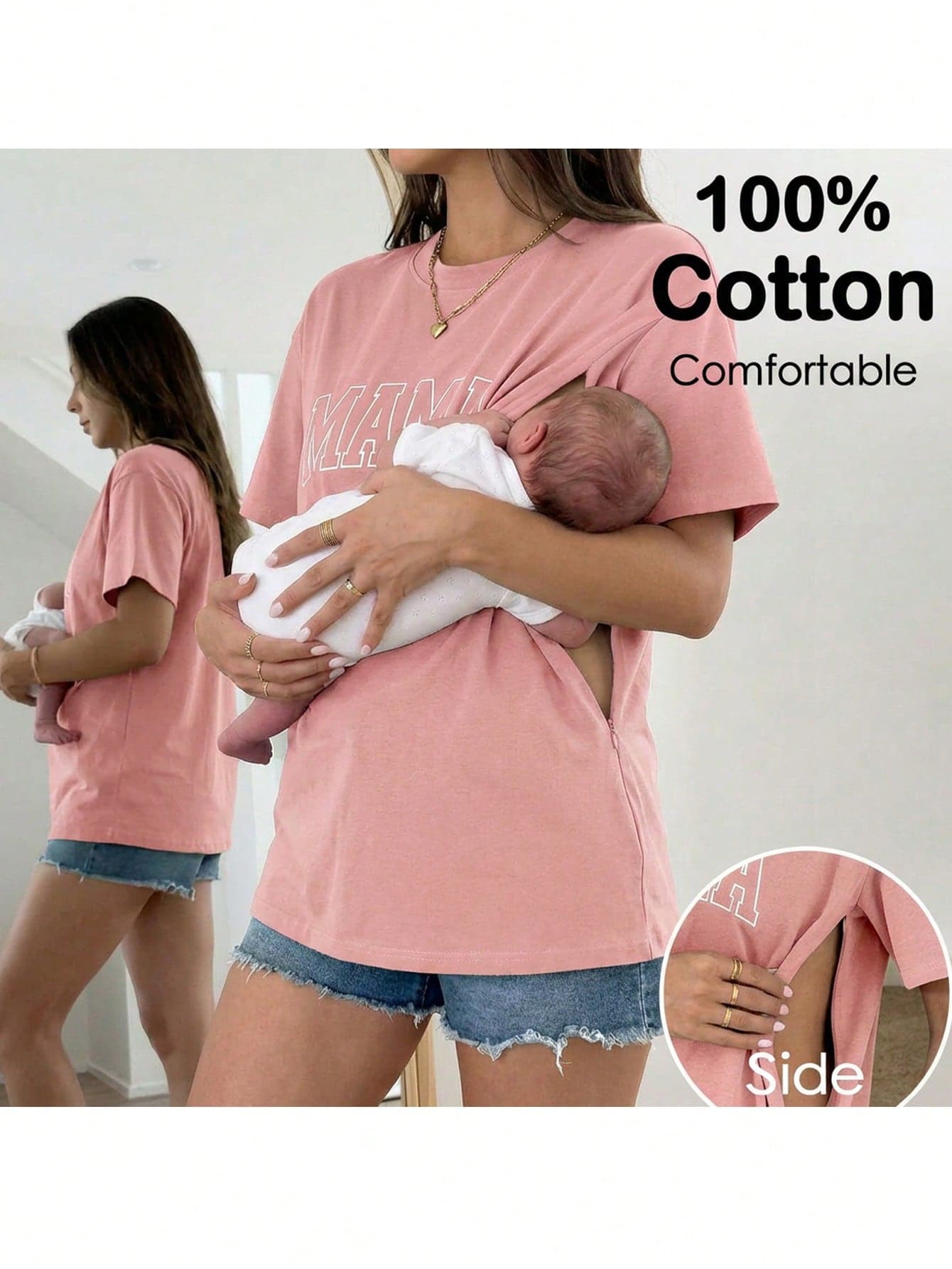 Maternity Simple Print Crew Neck Short Sleeve Nursing Top