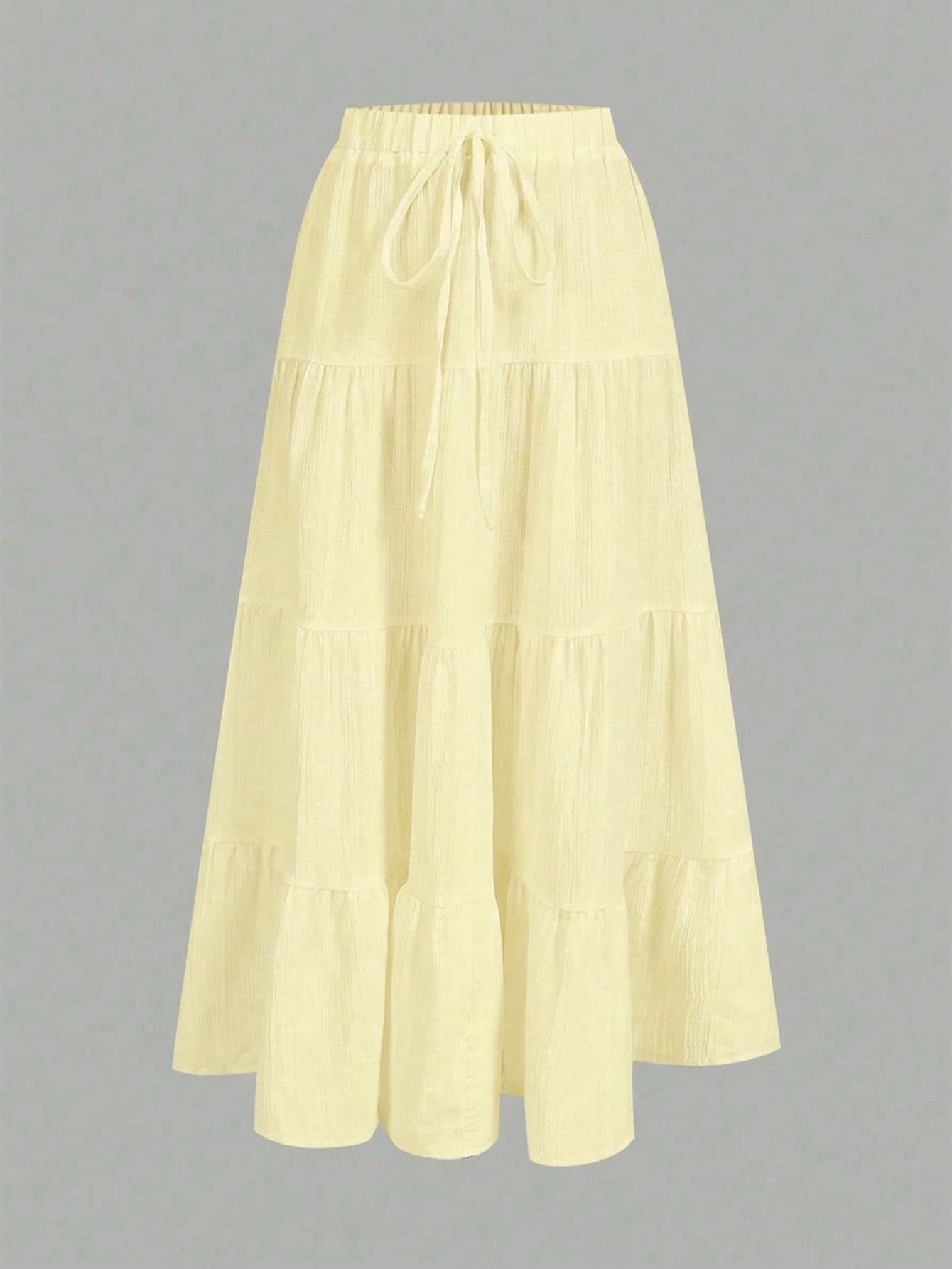 SHEIN EZwear Women's Casual Vacation Multi-Layer Cake Skirt, Suitable For Summer