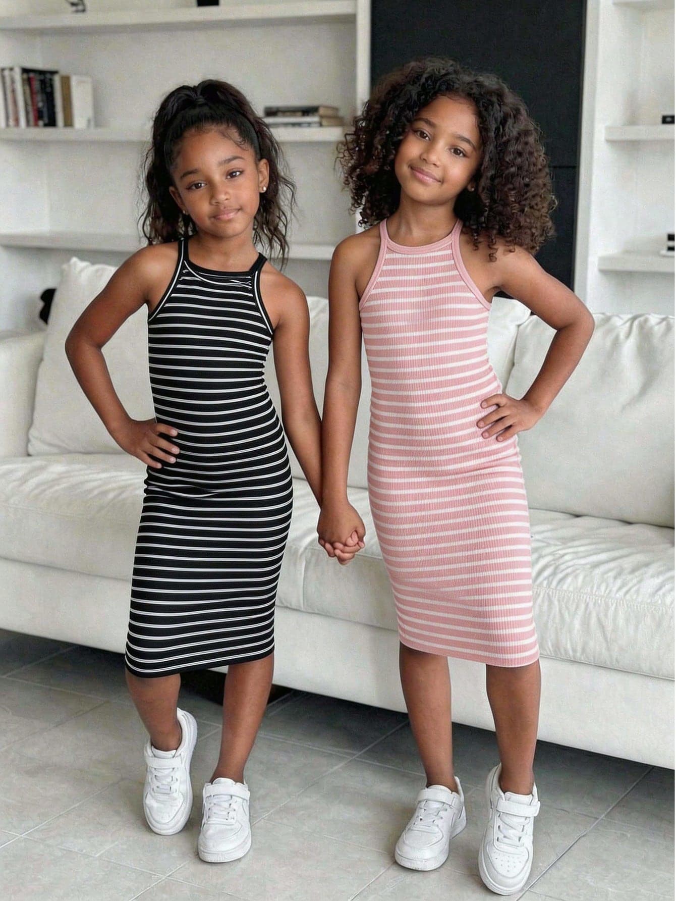 SHEIN Tween Girls' Casual Striped Camisole Dress Set