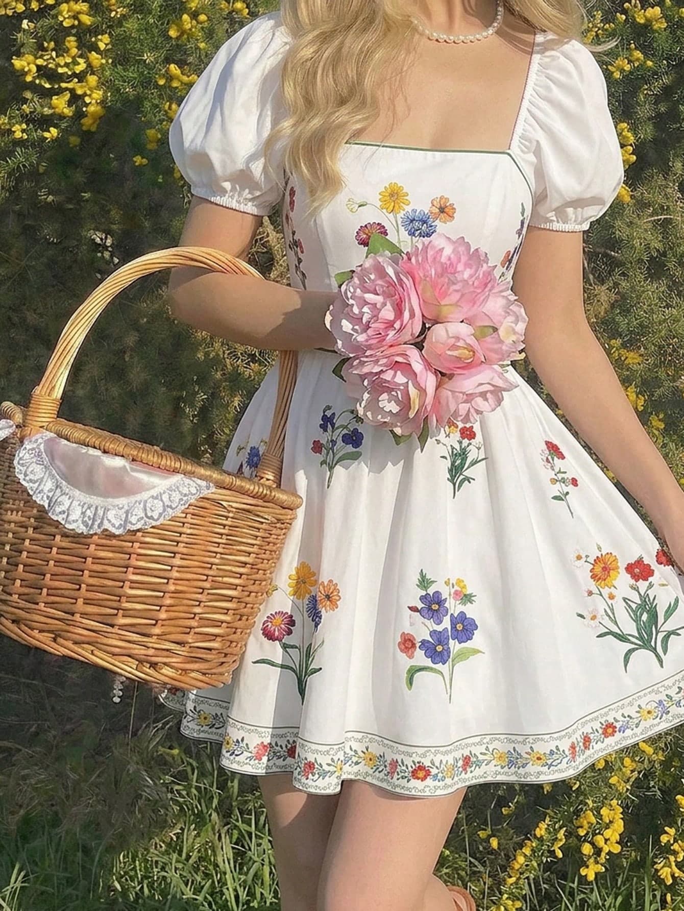 Skyraze Women's White Floral Bohemian Dress,Summer Casual Holiday Party Picnic,Elegant Resort Beach Wear,Country Style Graduation Wedding Guest Outfits