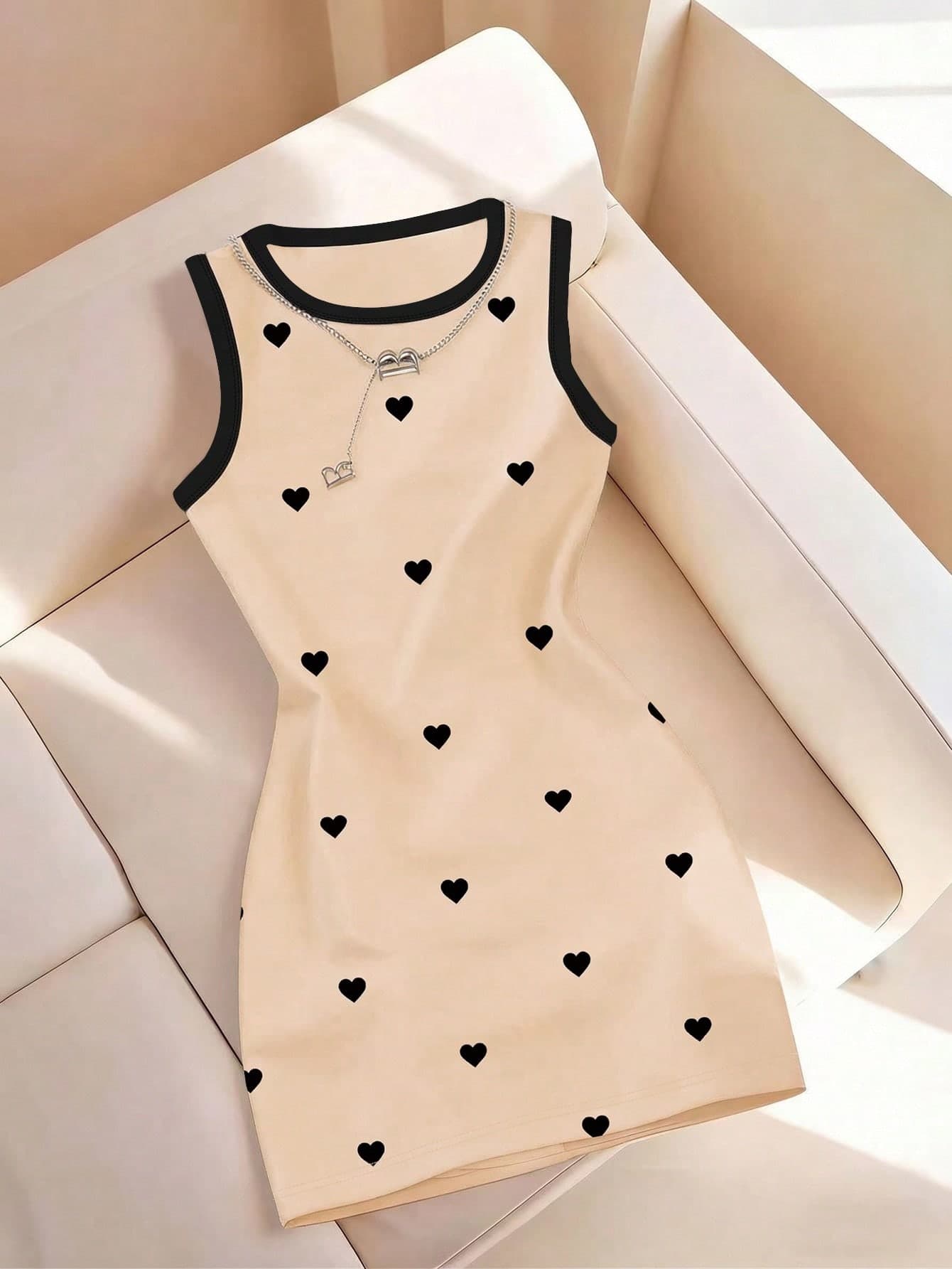 Resyla Women's Spring/Summer New Arrival Striped Print Round Neck Fitted Camisole Dress