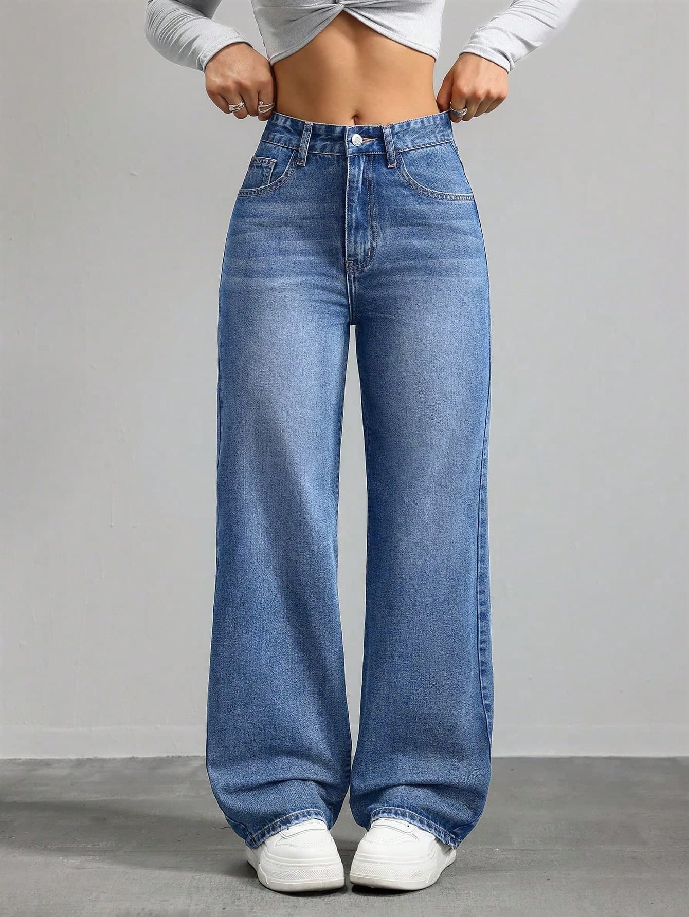 Jeanoix Women's Casual Straight Loose Fit Daily Wear Jeans Occasion Aqua Blue Autumn