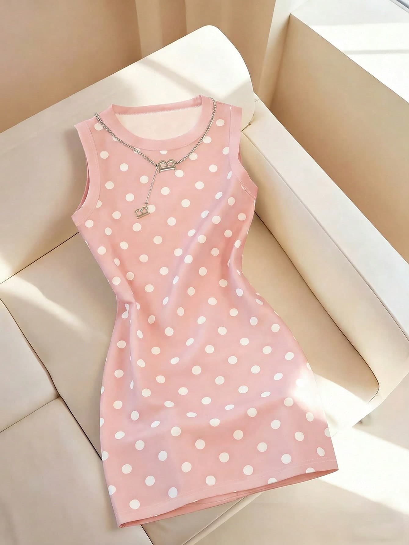 Resyla Women's Spring/Summer New Arrival Polka Dot Print Fitted All-Match Casual Slip Dress