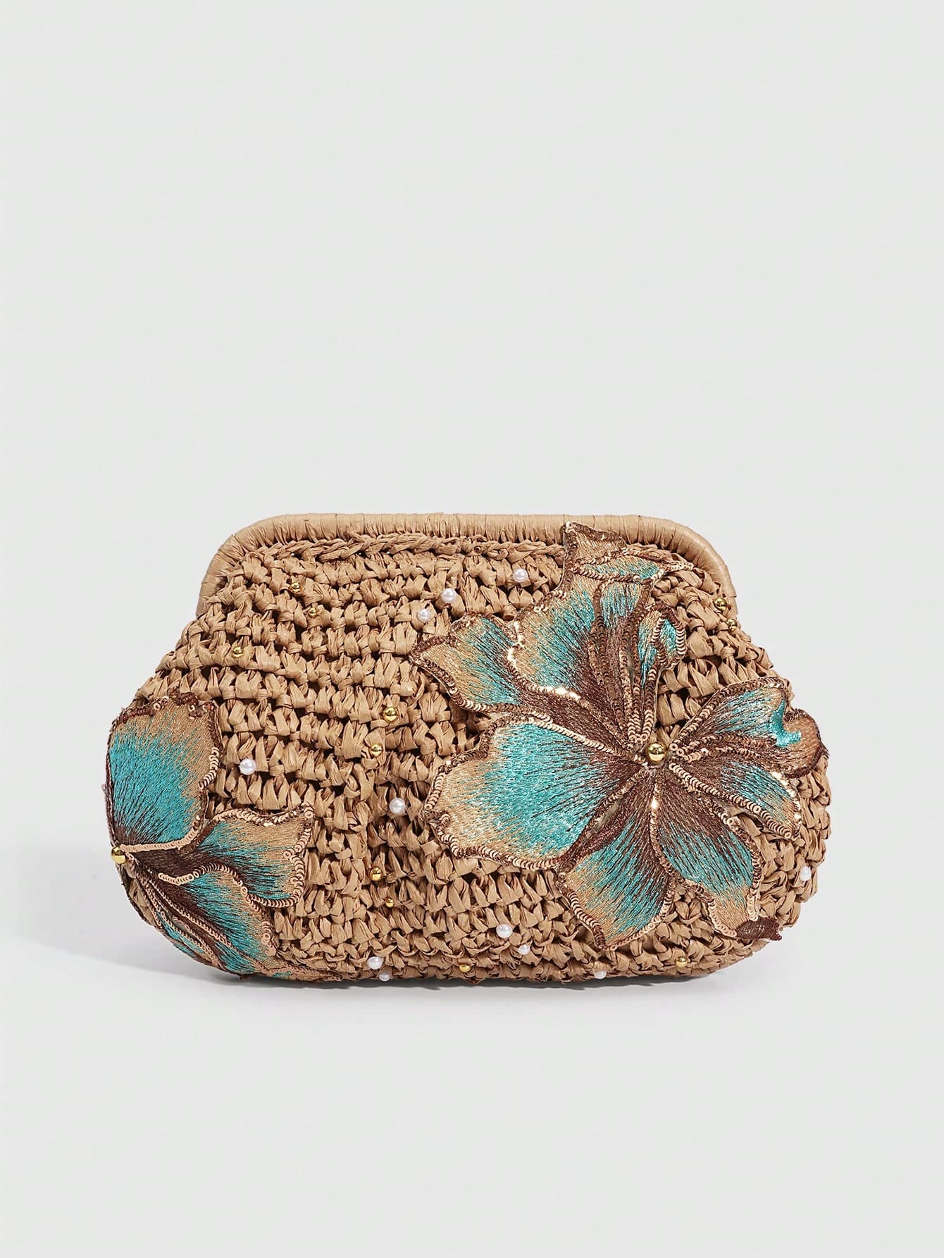 SHECARRY 1Pc Vacation Style Sequin Flower Clasp Dumpling Bag,A Tropical Beach Clutch, Spring Summer Straw Bag,A Fashion Chain Crossbody Bag For Women ,Holiday