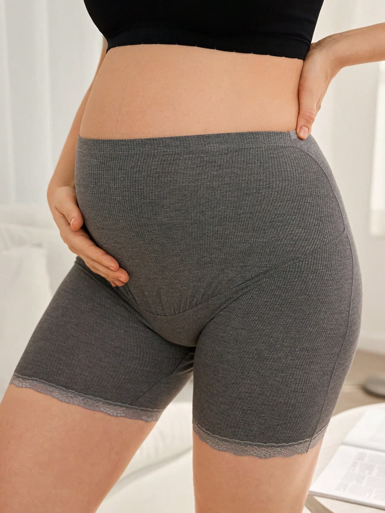 Moonlight&Mama Women's Solid Color Ribbed Comfortable High Waist Maternity Briefs