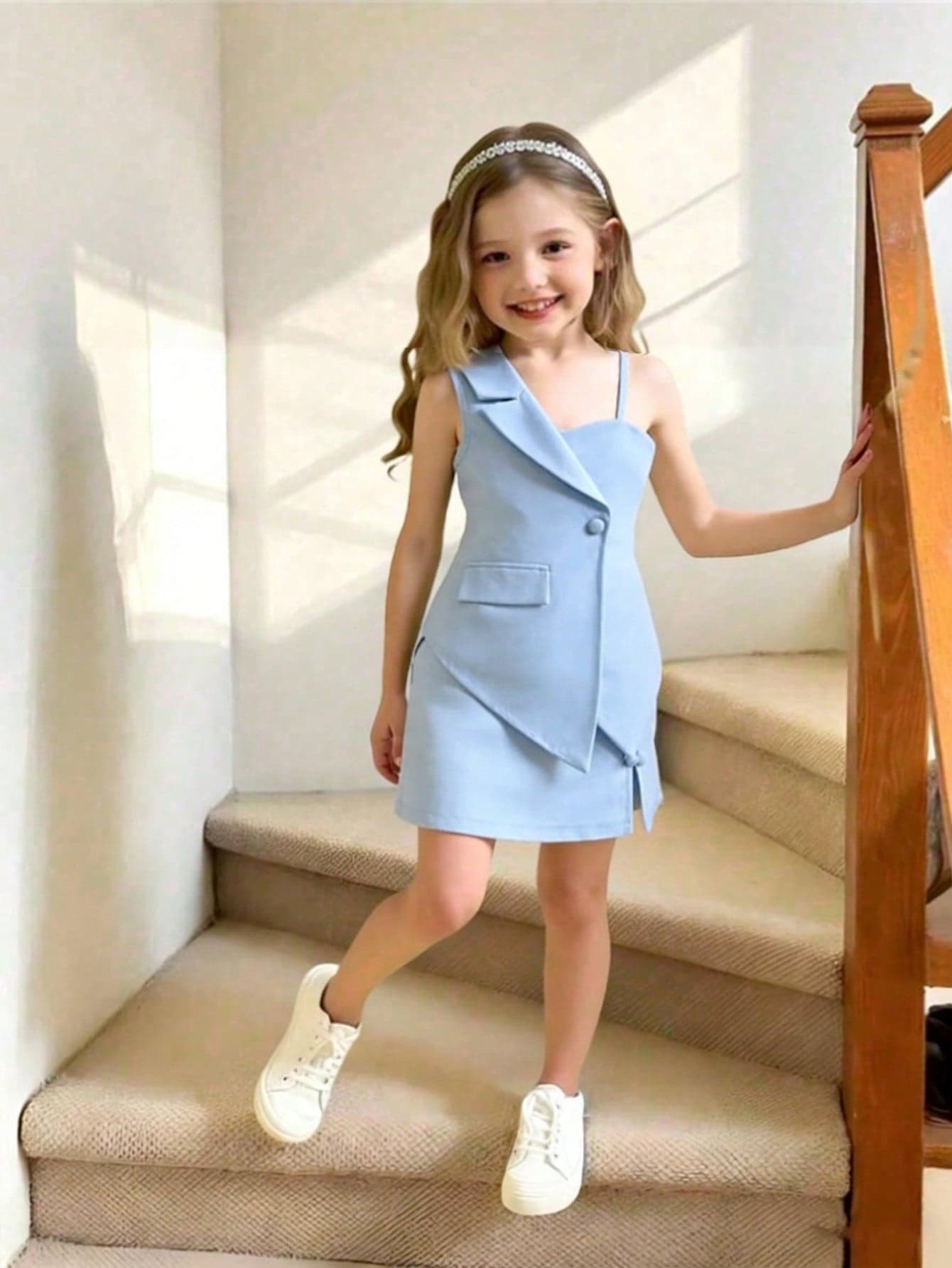SHEIN Elladie kids Young Girls' Fashion Asymmetrical Design Suit 2 Pieces Set,Elegant Madam Style High-End Dress Outfit For Kids Girl 3 To 4,Summer,7thbirthday Dress