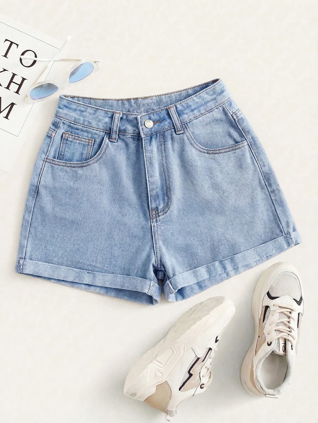 Rivivi Summer Rolled High-Rise Denim Shorts