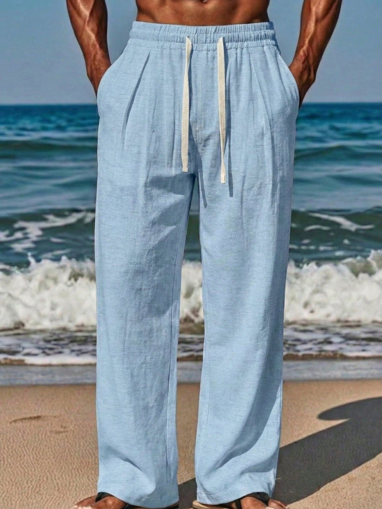 VIVINTIMO Men's Solid Color Drawstring Waist Pocket Casual Versatile Daily Wear Pants, Holiday