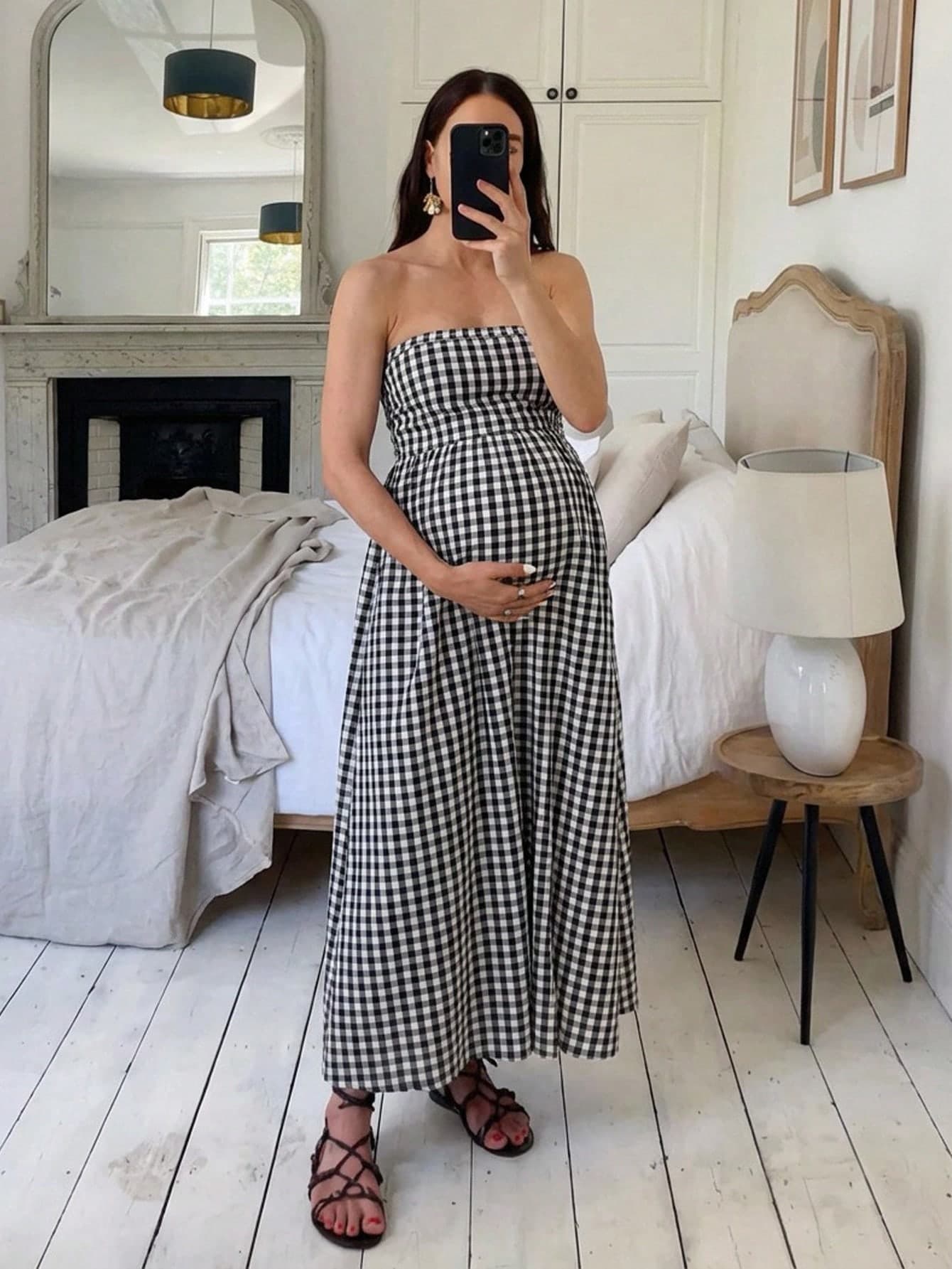 SHEIN Maternity Plaid Casual Tube Top Dress For Vacation