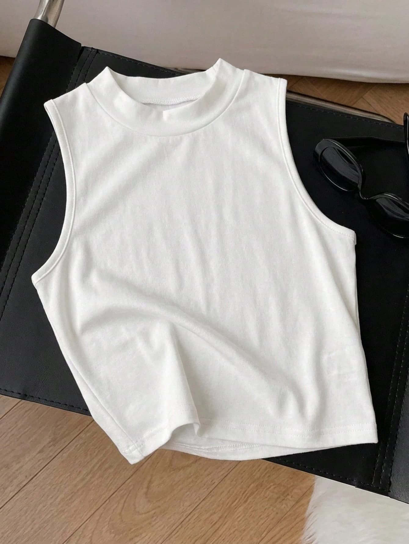 SHEIN Tween Girls' Solid Color Round Neck Casual Versatile Tank Top