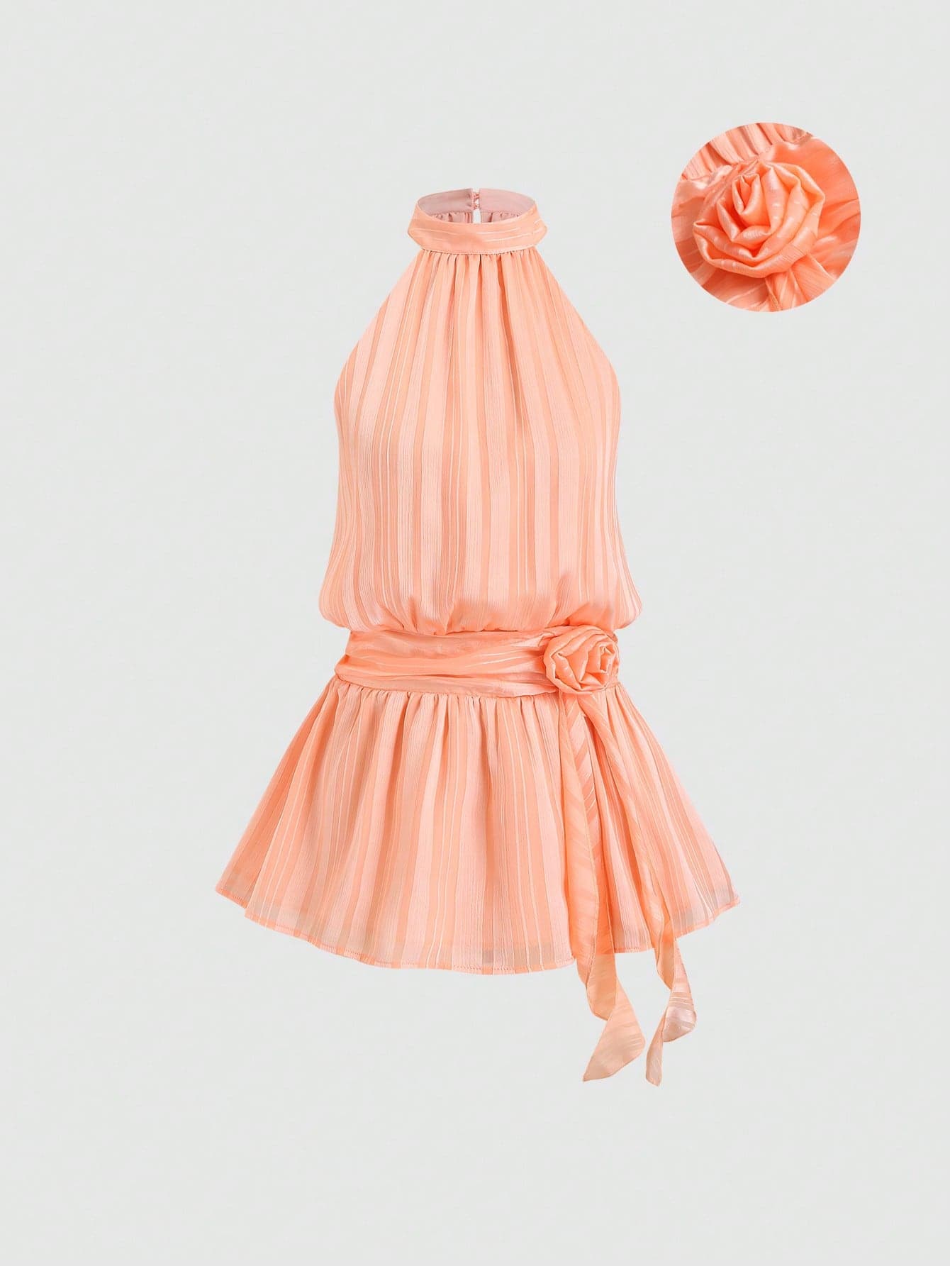 Sweetra Women's Summer Casual Elegant Vacation Daily Outing Countryside Island Outfit Satin Fabric Floral Ruffle Decor Sleeveless Turtleneck Mini Dress