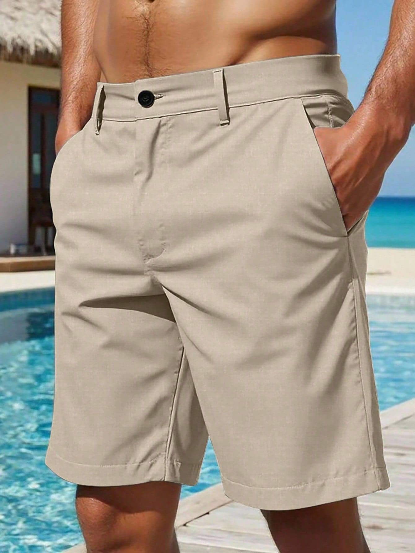 VENTUSAIL Men's Casual Slant Pocket Linen Shorts,Summer Khaki Bermudas Loose Knee Length Solid Color Basic,Holiday Vacation Essential Gift For Boyfriend Husband
