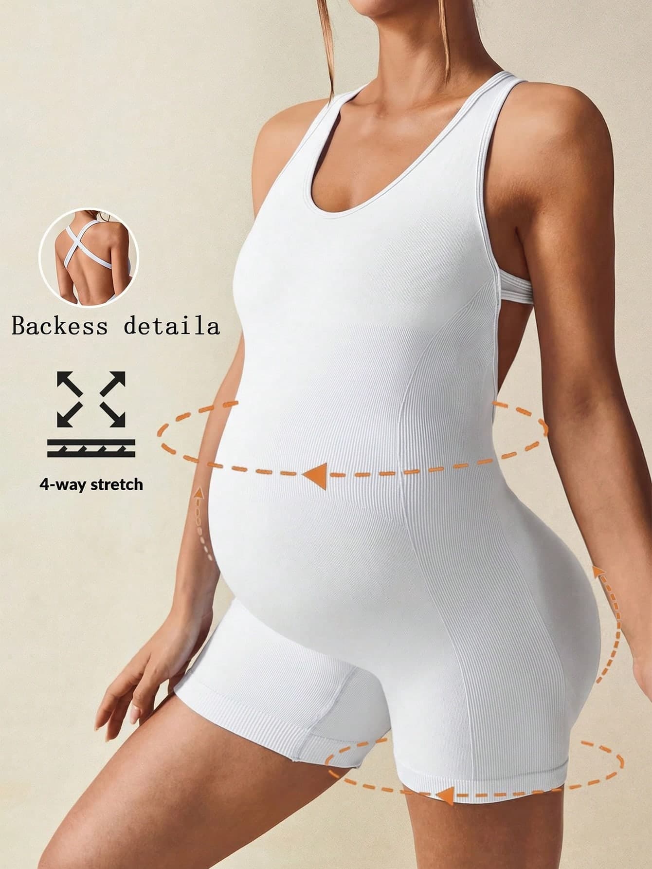 SHEIN Maternity Solid Color Backless Sleeveless Sports Romper, Word Cup Gym Summer Athletic