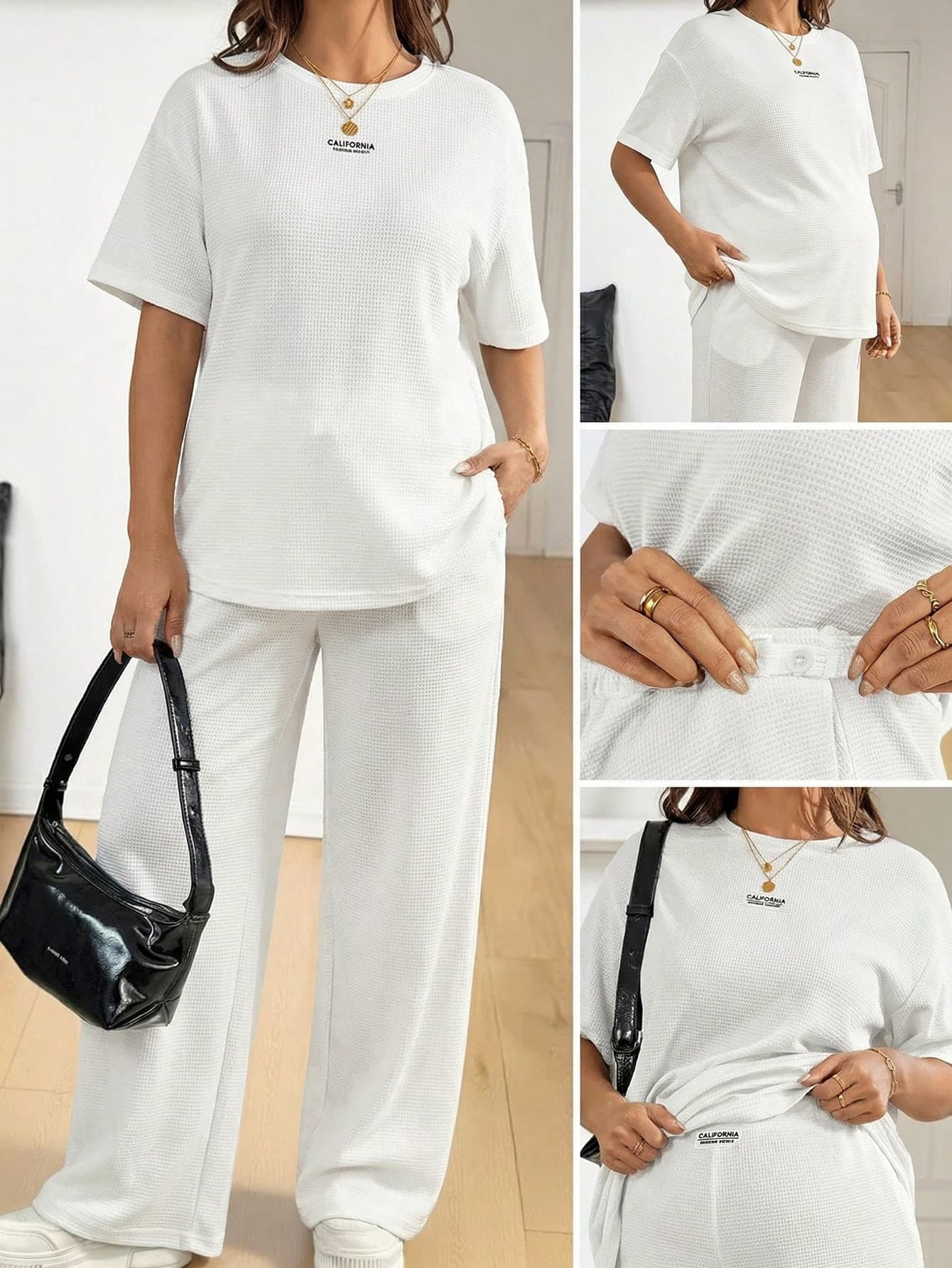 SHEIN 2pcs Maternity Casual Short Sleeve T-Shirt And Pants Set, Summer