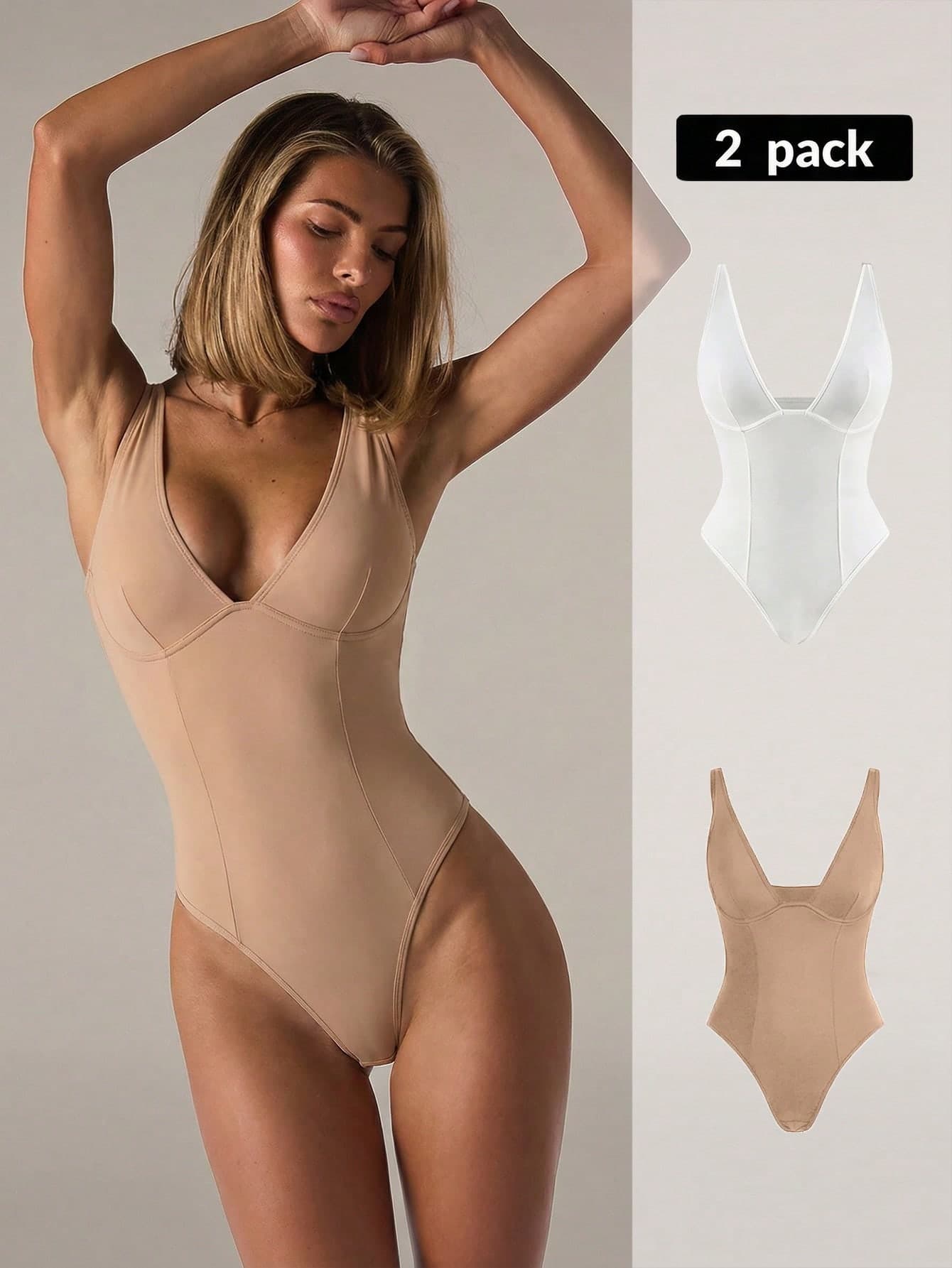 SHEIN BAE Women's Shapewear Bodysuit With Thong