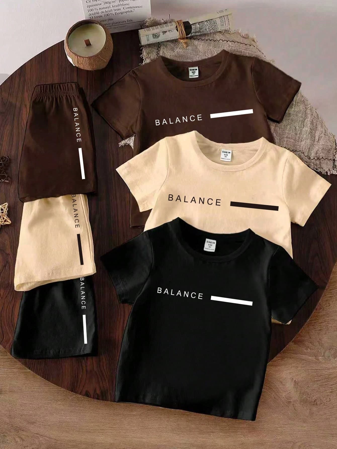 2pcs/Set Tween Boy Brown Summer Casual Work Short T-Shirt And Shorts Suit,Minimalist Star Numeric 67 Striped Slogan Graphic Print,Cozy Daily Wear