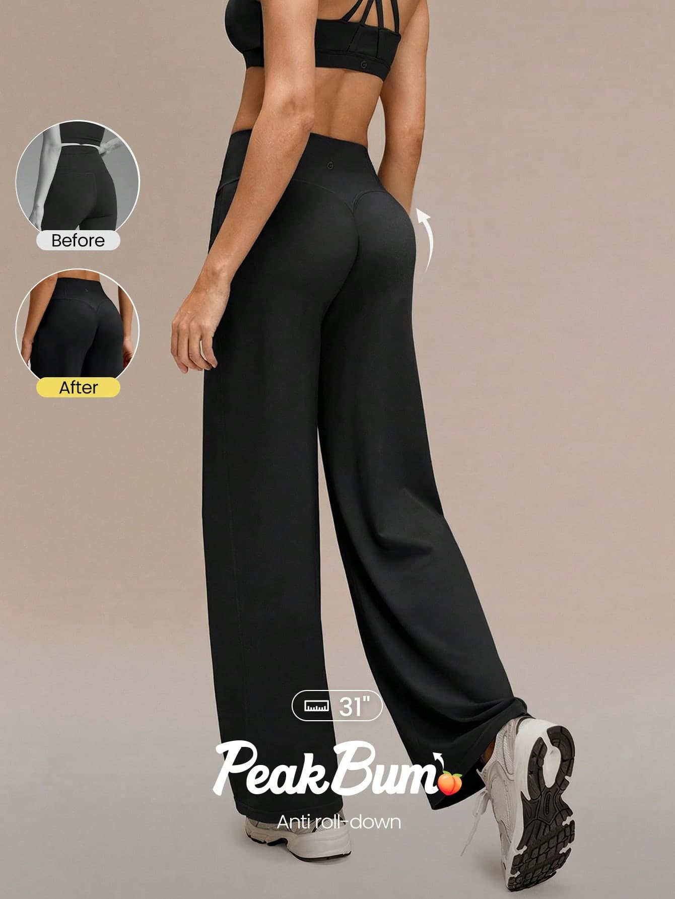 GLOWMODE 31'' Peakbum Quick-Dry Waistband Pocket Tummy Control Corehold Anti-Roll Booty-Sculpting Leggings Pants Training Tennis Running Workout Gym Wear