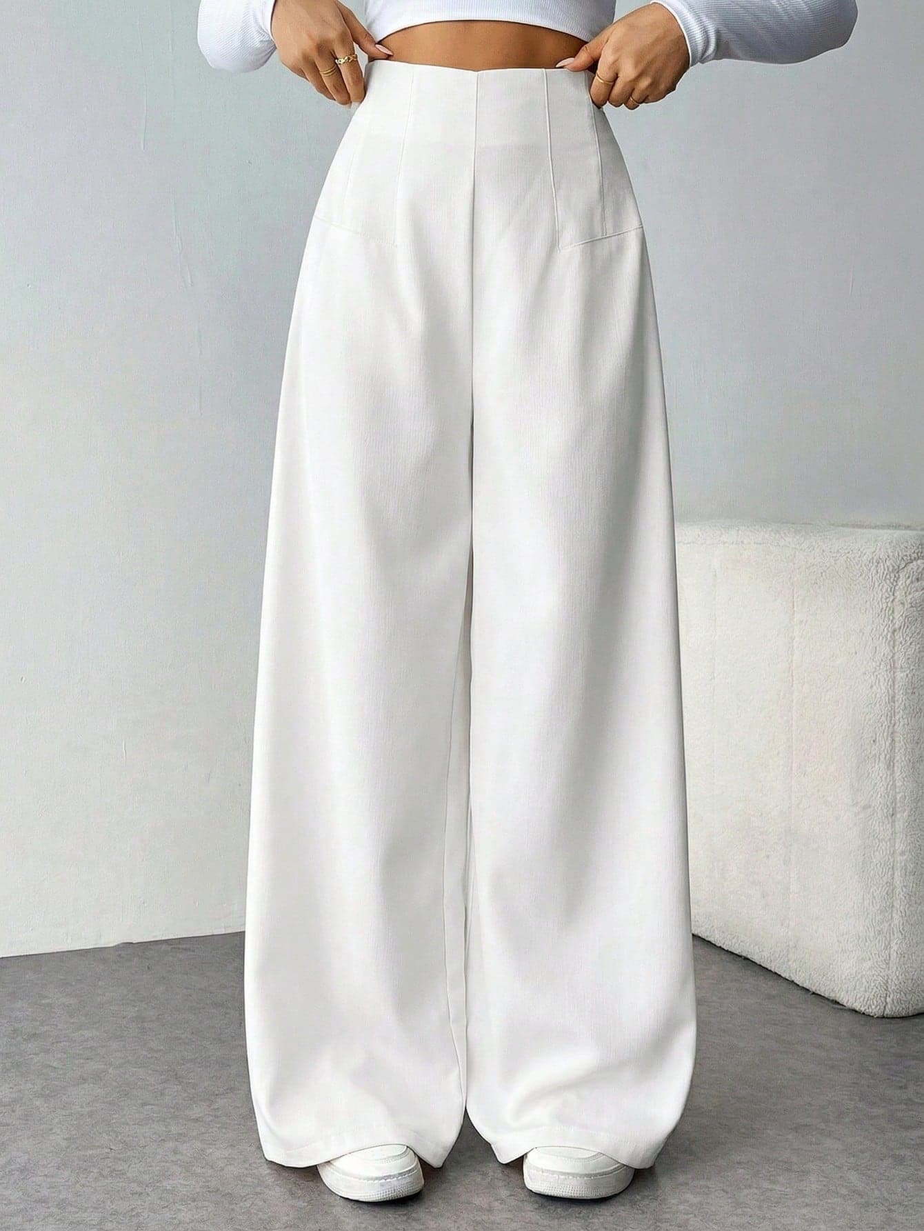 Firerie Women's Minimalist Casual Fashion Back To School High Waist Textured Wide Leg Pants