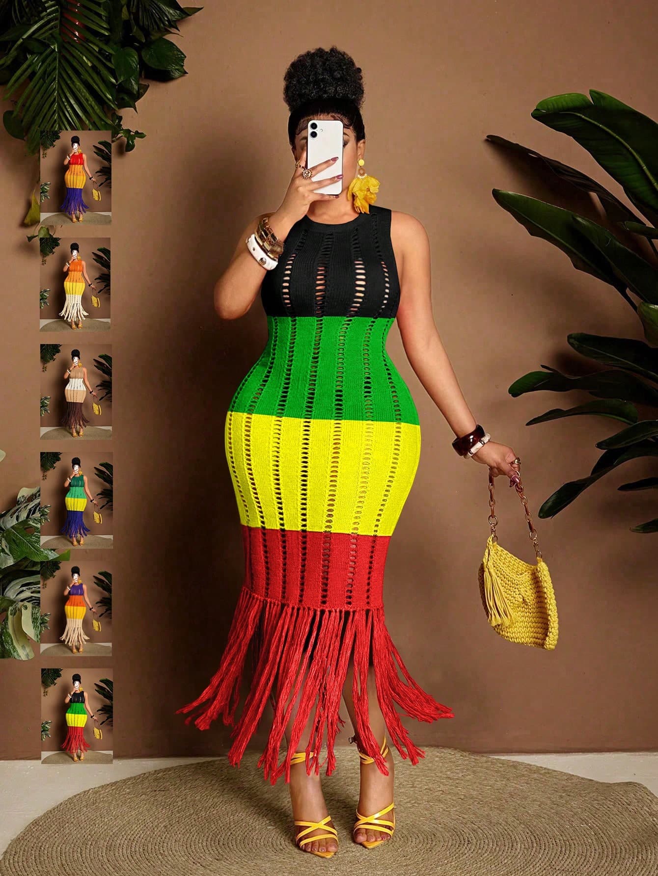 Maweii Plus Size Women Summer Sweater Dress,Boho Black Red Sommar Vacation,Sleeveless Round Neck Tassels Cutout Knitted Elegant Outwear Dress Fall