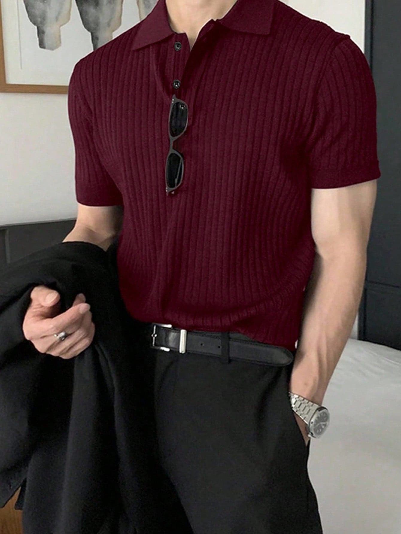 JOLTRO Men's Solid Color Minimalist Daily Wear Short Sleeve Polo Shirt, Formal