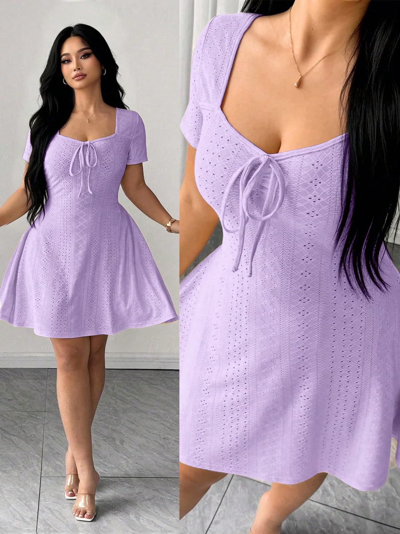 Elenzga Plus Size Women Fitted Lace-Up Front Jacquard Midi Dress