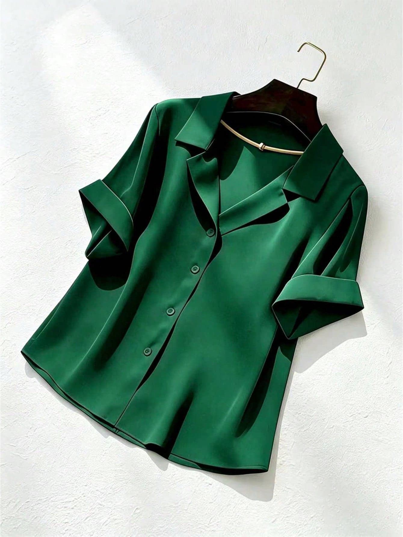 Franclia Plus Size Women's Fashion Casual Versatile Summer Turndown Collar Short Sleeve Button-Up Green Shirt