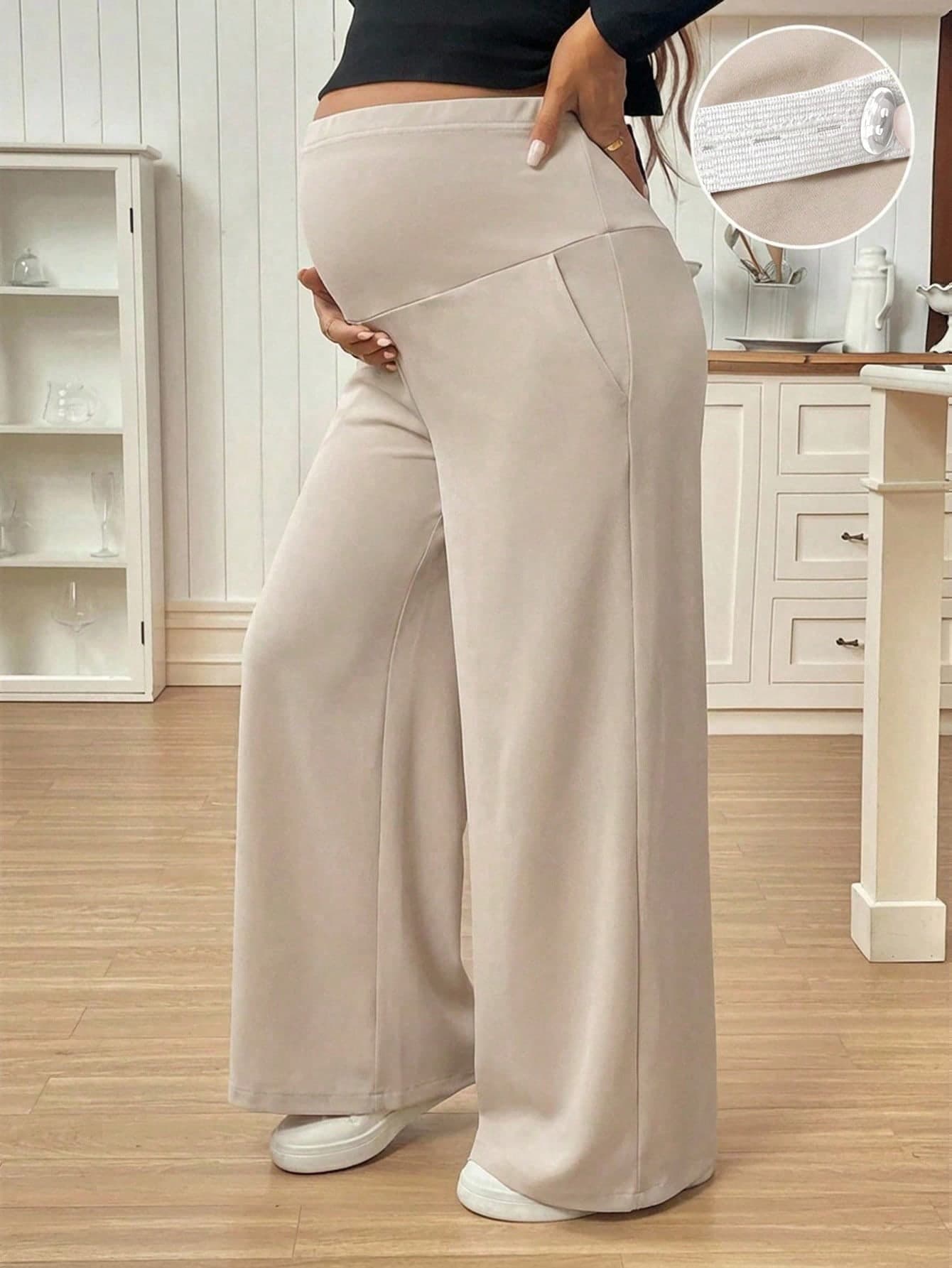 SHEIN Maternity Casual Loose Solid Color Wide Leg Pants World Cup Fall
