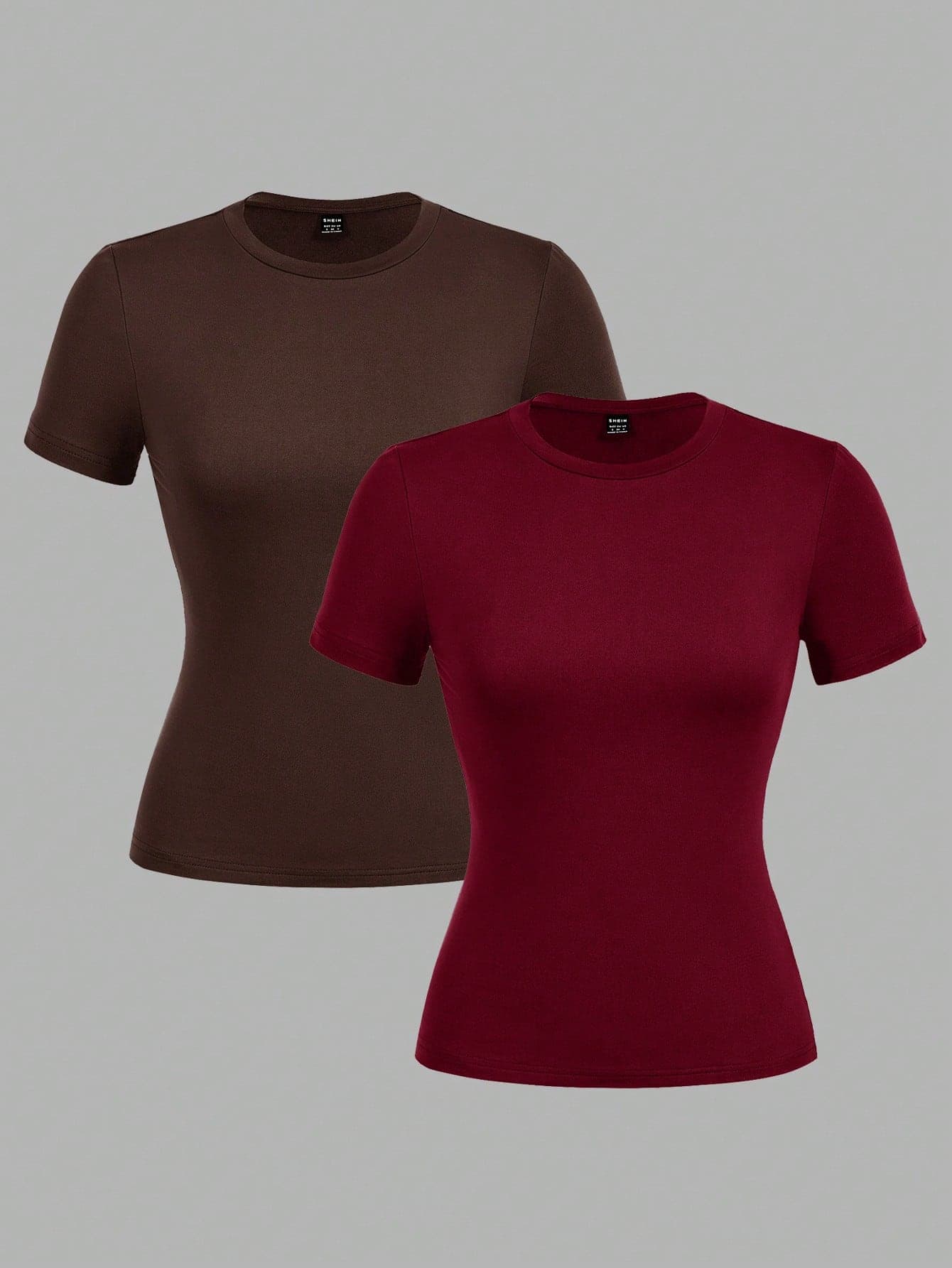 SHEIN EZwear 2pcs/Set Casual Minimalist Basic Round Neck Short Sleeve Undershirt, Suitable For Spring/Summer,Summer Top