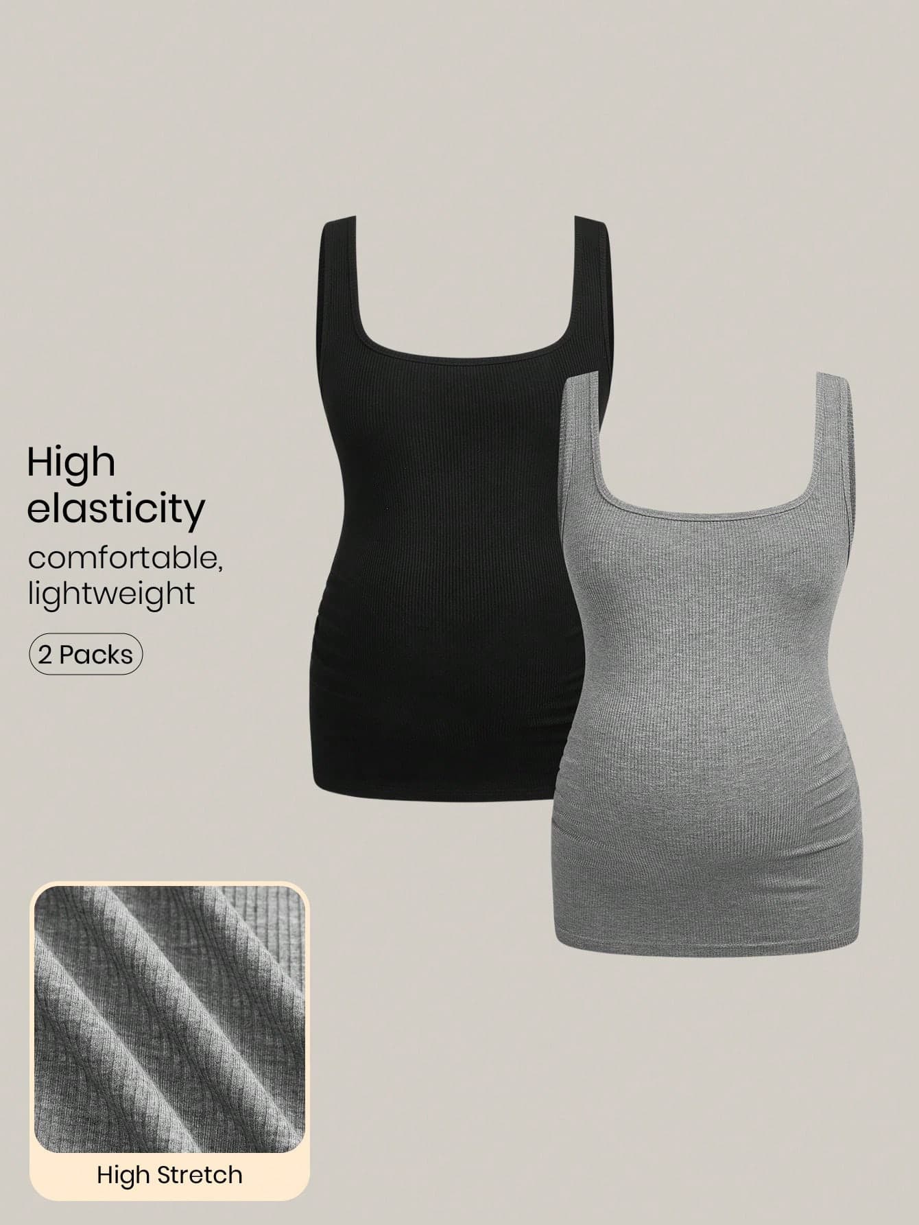 Modmama Maternity Contrast Color Square Neck Fitted Casual Tank Top For Summer