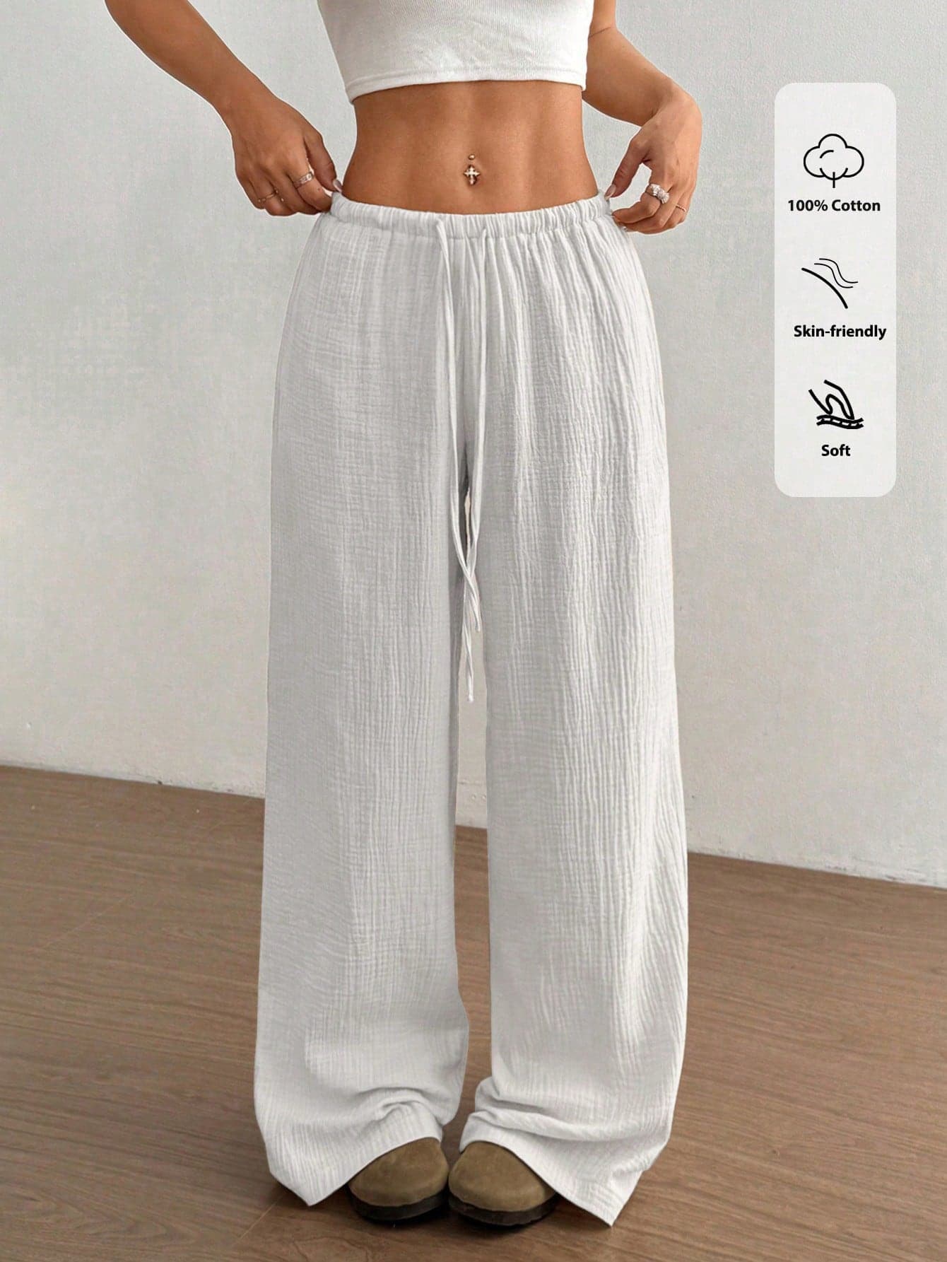 Flirla Women's Super Low Waist Casual Cotton Straight Leg Pants Fall Cloth For Women