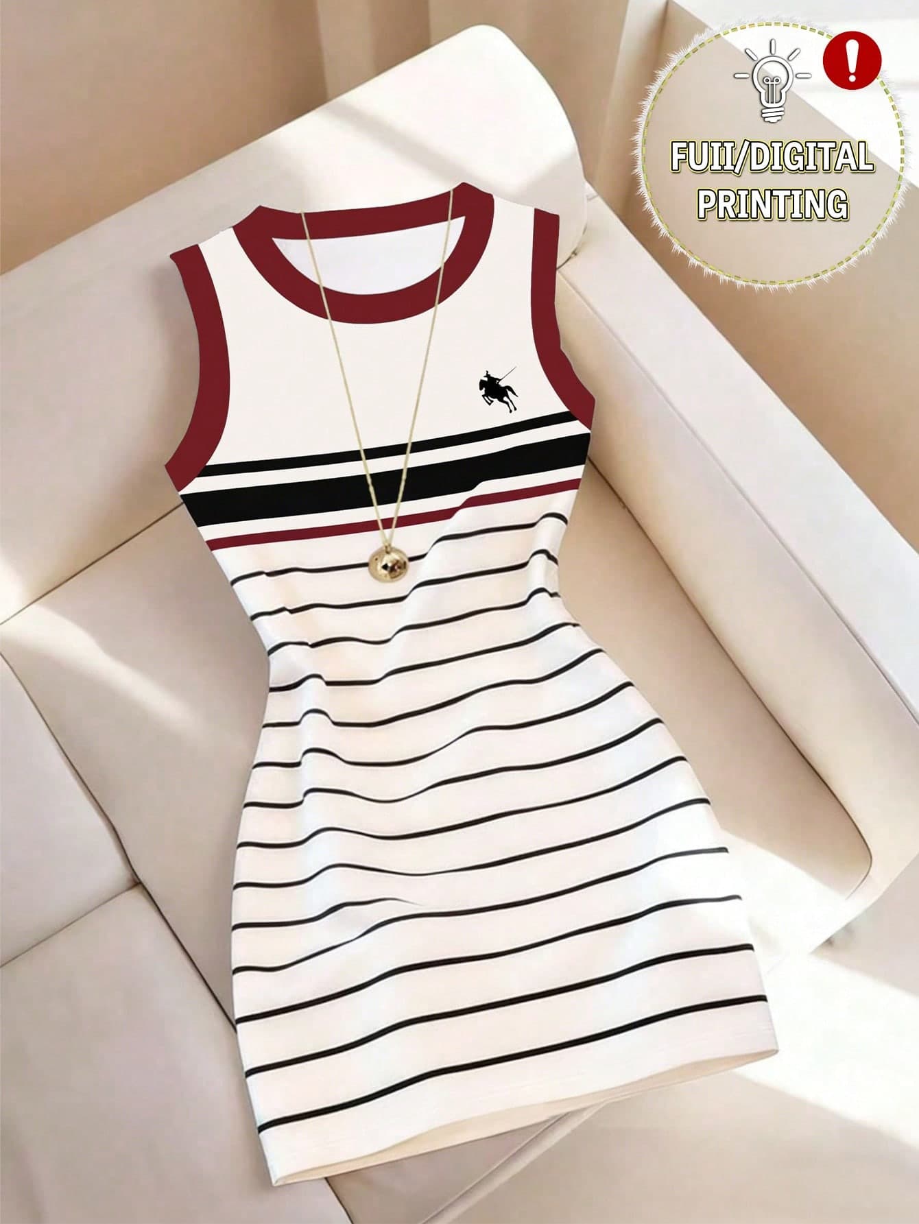 Franclia Women's Mid-Length Dress, Retro Red Trim Contrast Stripe Camisole Dress, Bodycon Slim Fit Mini Dress, Sexy Casual Versatile Summer Dress