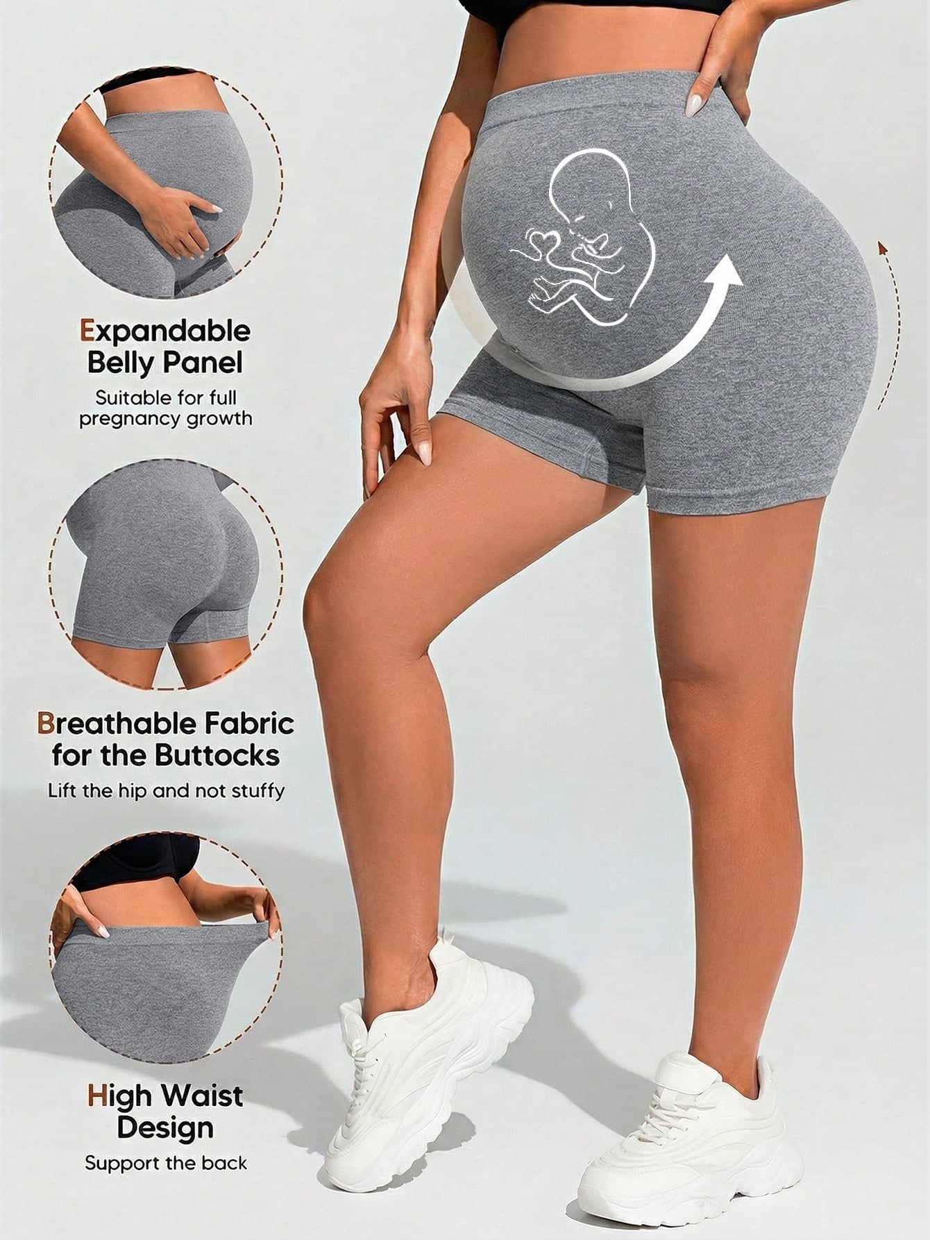 SHEIN Adjustable Waist Casual Sports Shorts For Pregnant Women