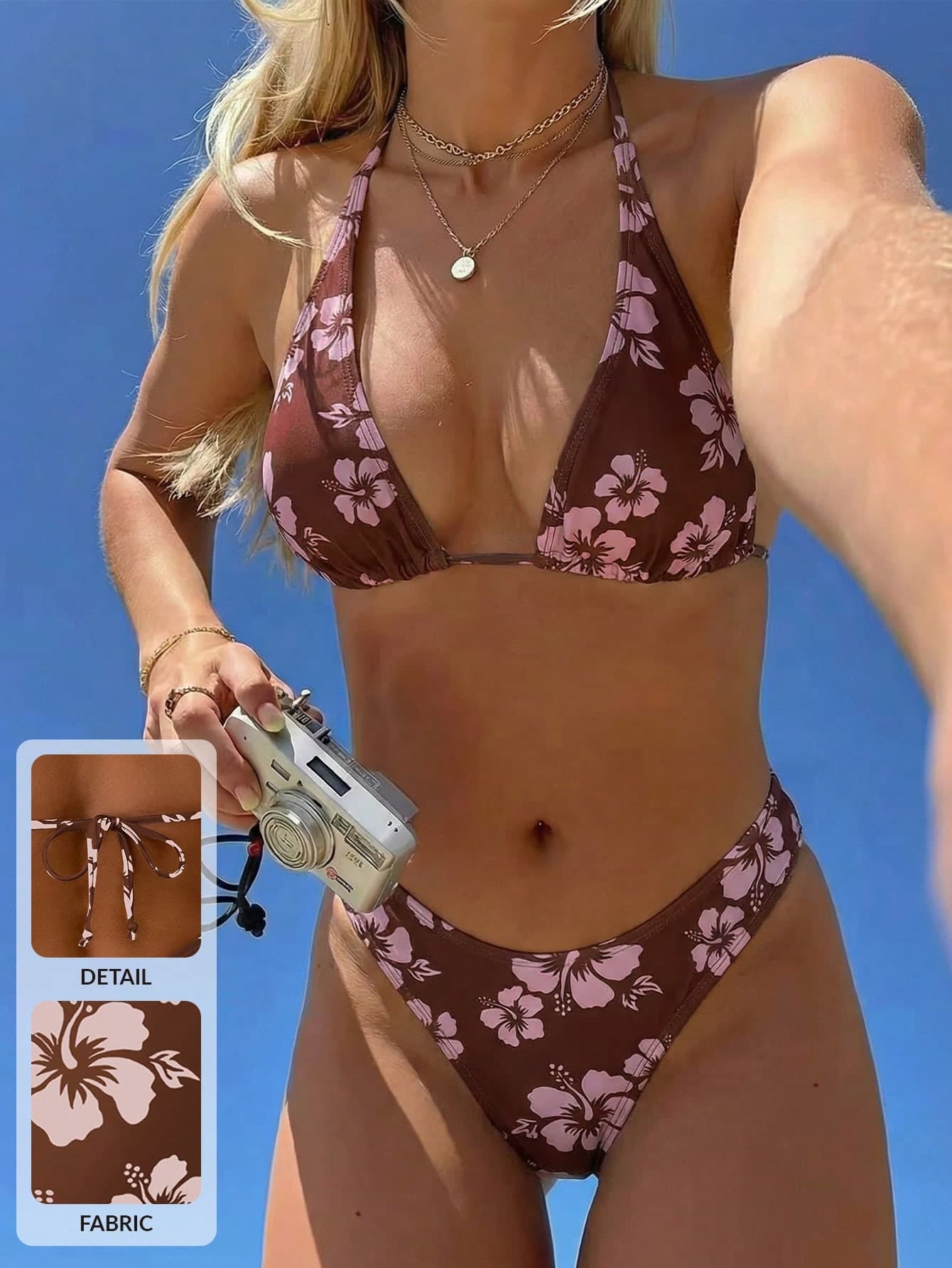 Swim Mod Floral Printed Bikini Swimsuit, Ideal For Holiday/Beach For Summer Beach Vacation