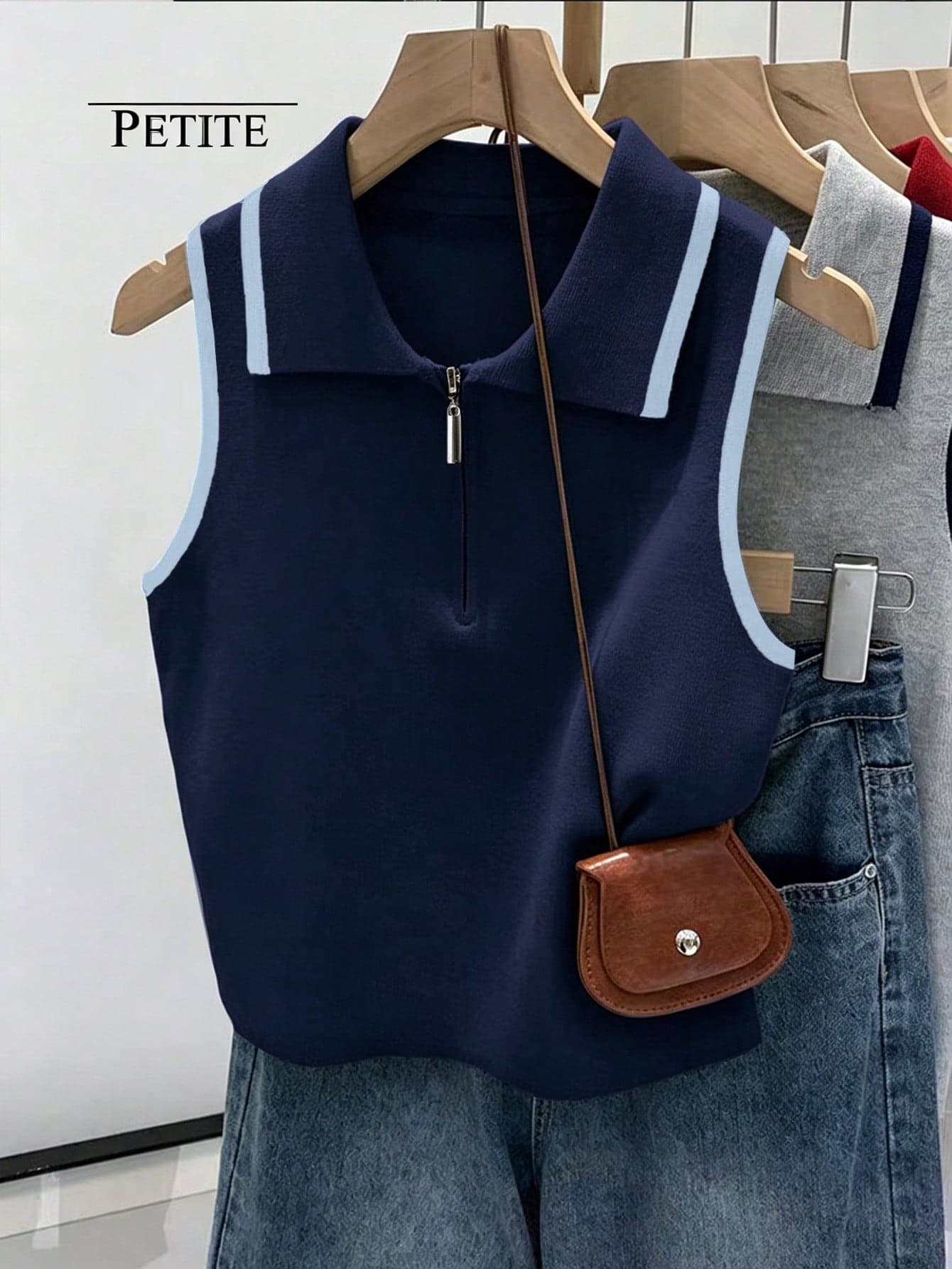 GlowEve Color Block Casual Commuting Fashion Knit Comfortable Polo Collar Sleeveless T-Shirt For Women ,Petite Women